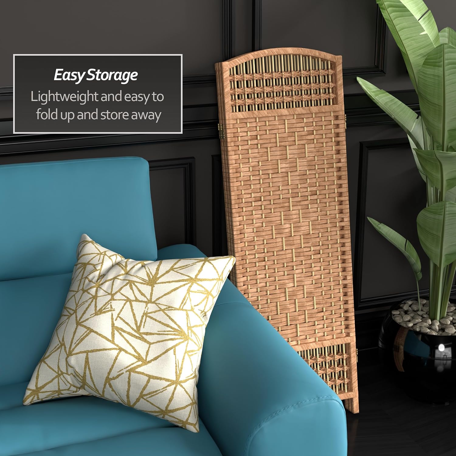 4 ft. Short Fiber Weave Folding Screen - Natural - 4 Panels