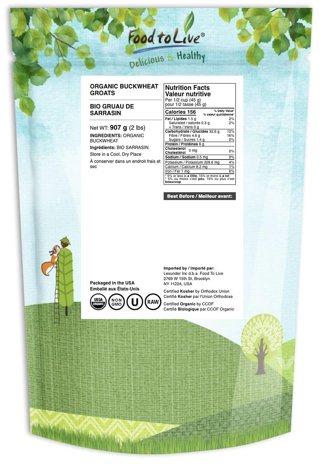 Food to Live Organic Buckwheat Groats, 15 Pounds – Whole Grain Buckwheat Seeds by Food to Live. Hulled, Non-GMO, Kosher, Raw, Vegan, Sirtfood. Bulk Cereal Grain
