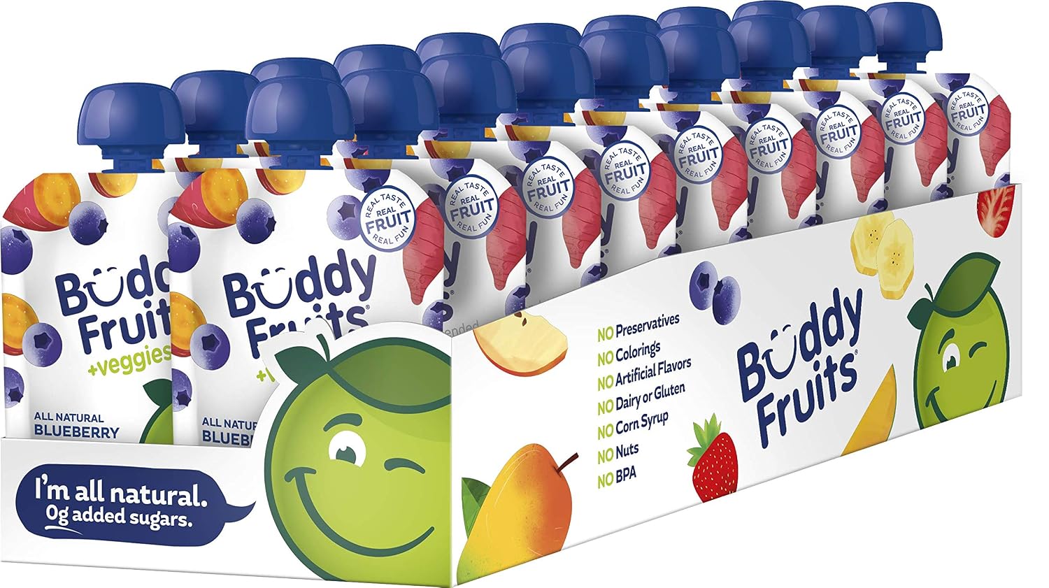 Buddy Fruits Snacks To Go Multifruit Unsweetened Applesauce 3.2oz Pouch (18pk) Gluten-Nut-Dairy-Preservatives-BPA Free, Non GMO, Kosher