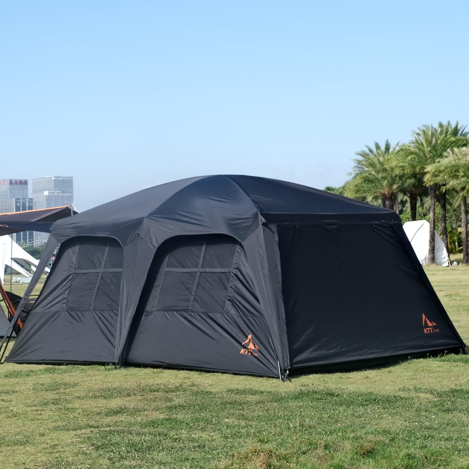 KTT Extra Large Tent 12-14 Person, Family Cabin Tents, 2 Rooms, Straight Wall, 2 Doors 4 Windows with Mesh, Waterproof, Double Layer