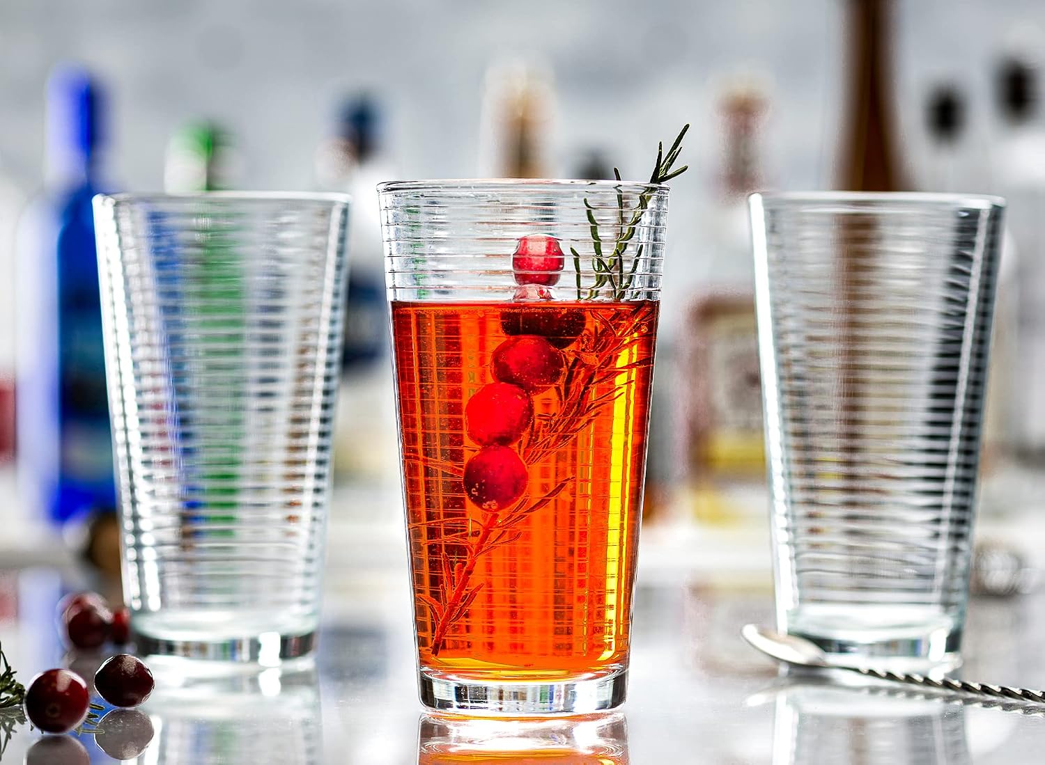 Le'raze Set of 16 Heavy Base Ribbed Durable Drinking Glasses Includes 8 Cooler Glasses (17oz) and 8 Rocks Glasses (13oz)