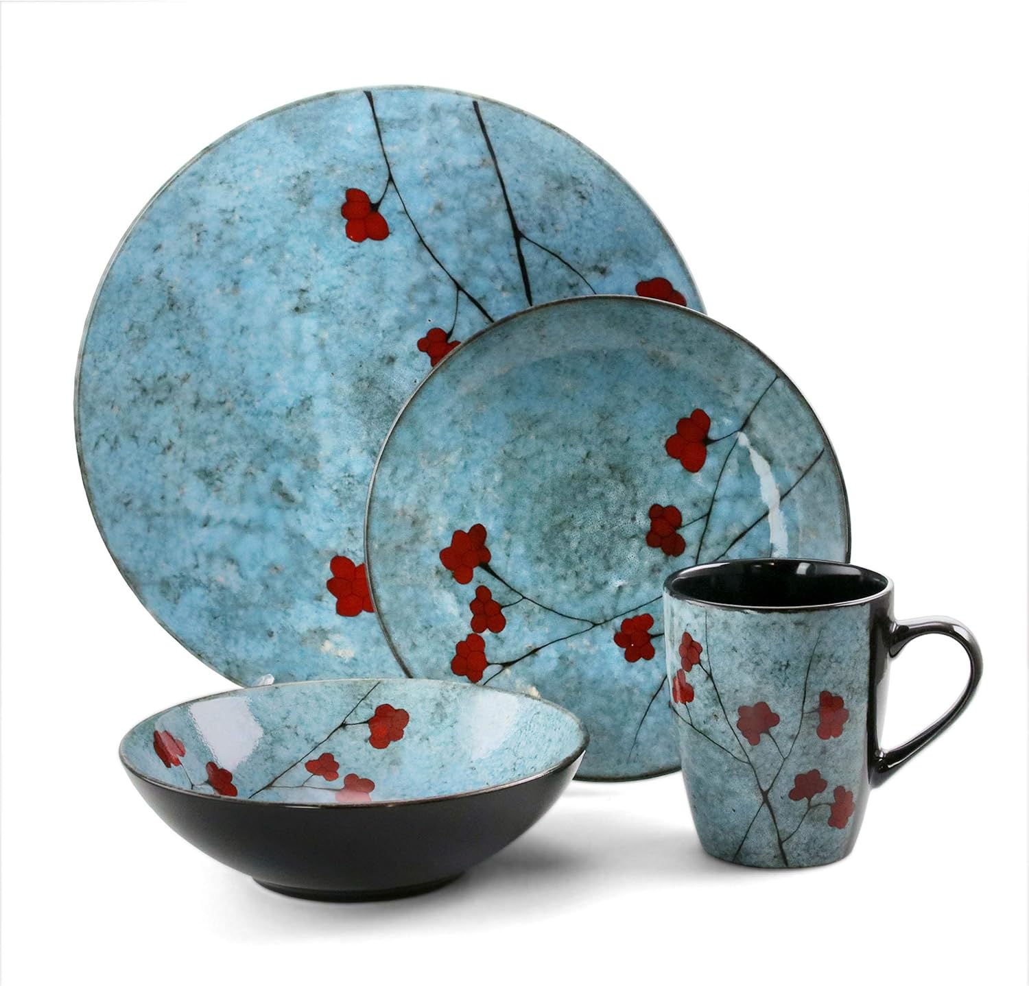 Elama Floral Accents 16 Piece Dinnerware Set in Blue