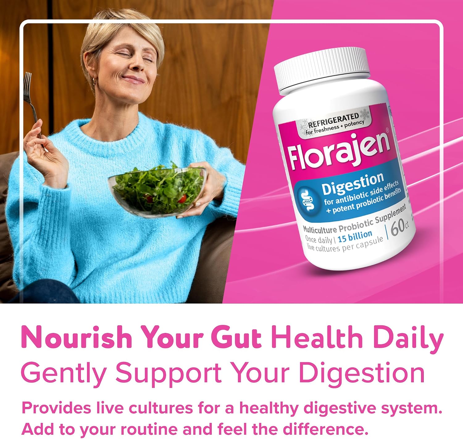 Florajen3 Digestion High Potency Refrigerated Probiotics | Restores Balance in Digestive System | for Antibiotic Side Effects | 60 Capsules