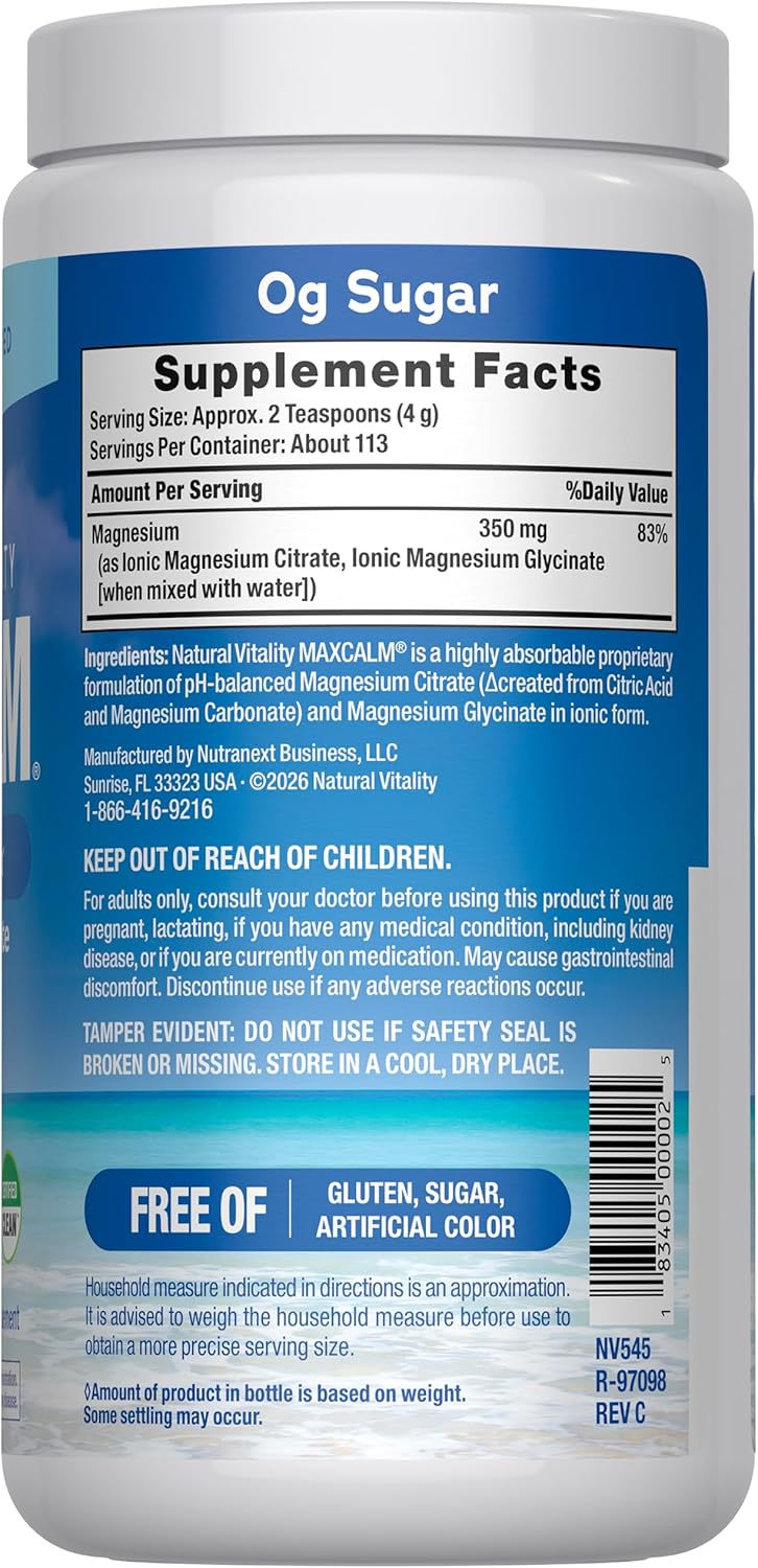 Natural Vitality Calm, Magnesium Supplement, Anti-Stress Drink Mix Powder, Gluten Free, Vegan, & Non-GMO, Original Unflavored, 16 oz