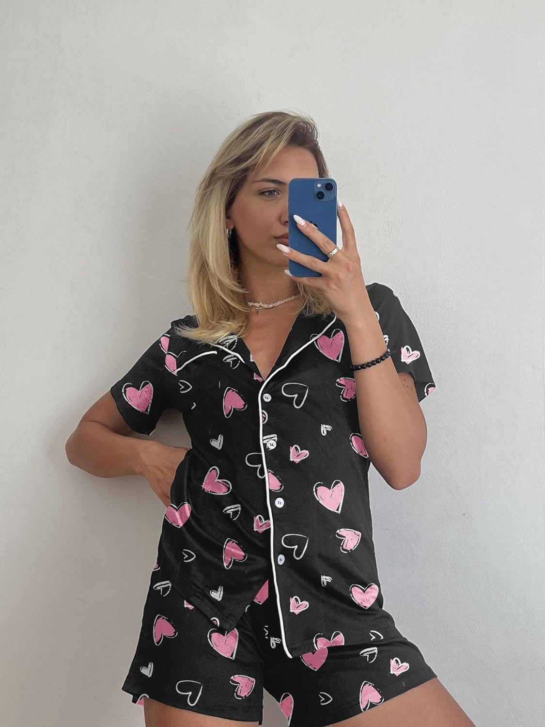 Ekouaer Pajamas Set for Women Short Sleeve Sleepwear Button Down Pj XS-XXXL | Summer 2 Piece Lounge Set, Soft Fabric, Drawstring Waistband, for Bridesmaid Bride Party, Plus Size, Petite, Cute Pattern