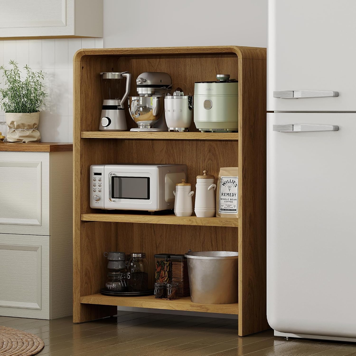 Bevfint 44" Bookcase Tall 3 Shelves Wood Bookshelf with Curved Soft Edges, Heavy Duty Storage Cabinet for Professional Home Office and Living Room, Modern Natural Oak Grain Finish