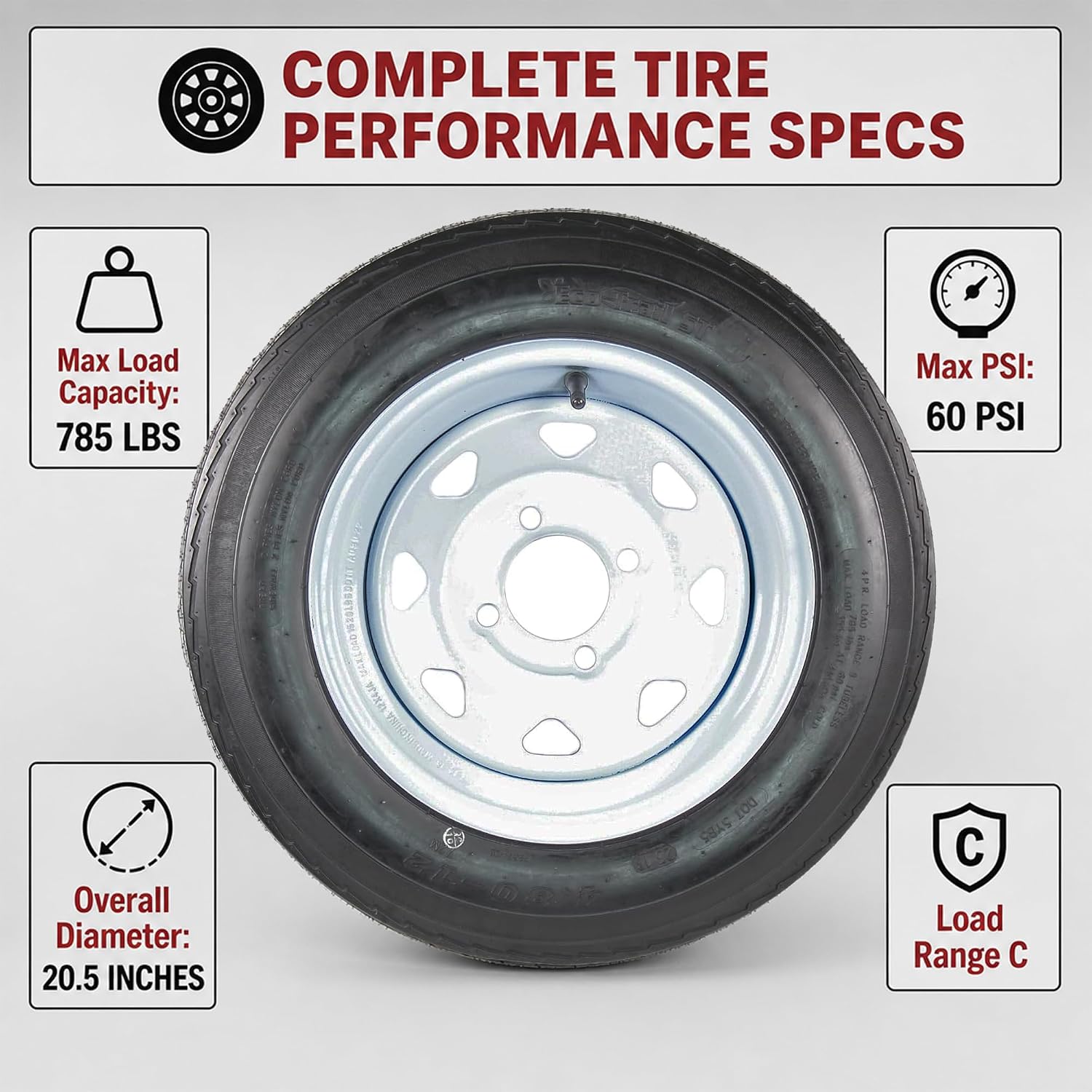 eCustomrim 2-Pack Trailer Tire Rim Assembly 4.80-12 480-12 4 Lug LRC White | 12 Inch Load Range C 6 Ply Tire, 4 Bolt On 4 Inch Center Steel Wheel
