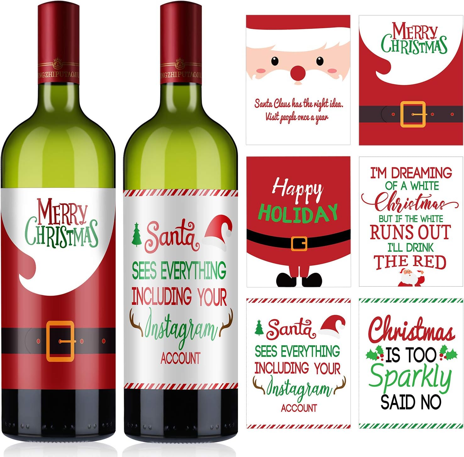 Blulu 12 Pcs Wine Bottle Labels Christmas, 6 Designs, Santa Claus Style