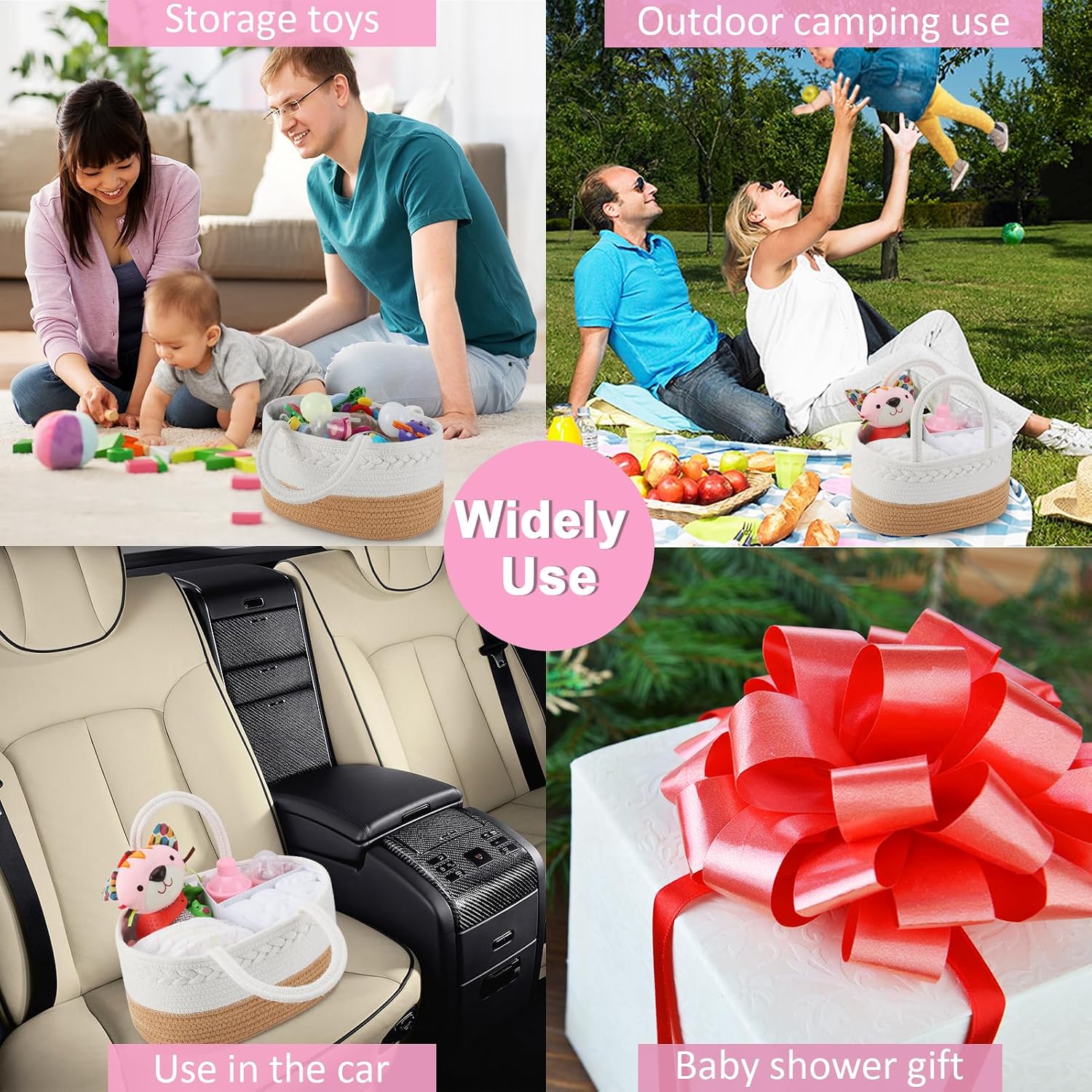 ABenkle Baby Diaper Caddy, Nursery Storage Bin and Car Organizer for Diapers and Baby Wipes, Cotton Rope Diaper Basket Caddy