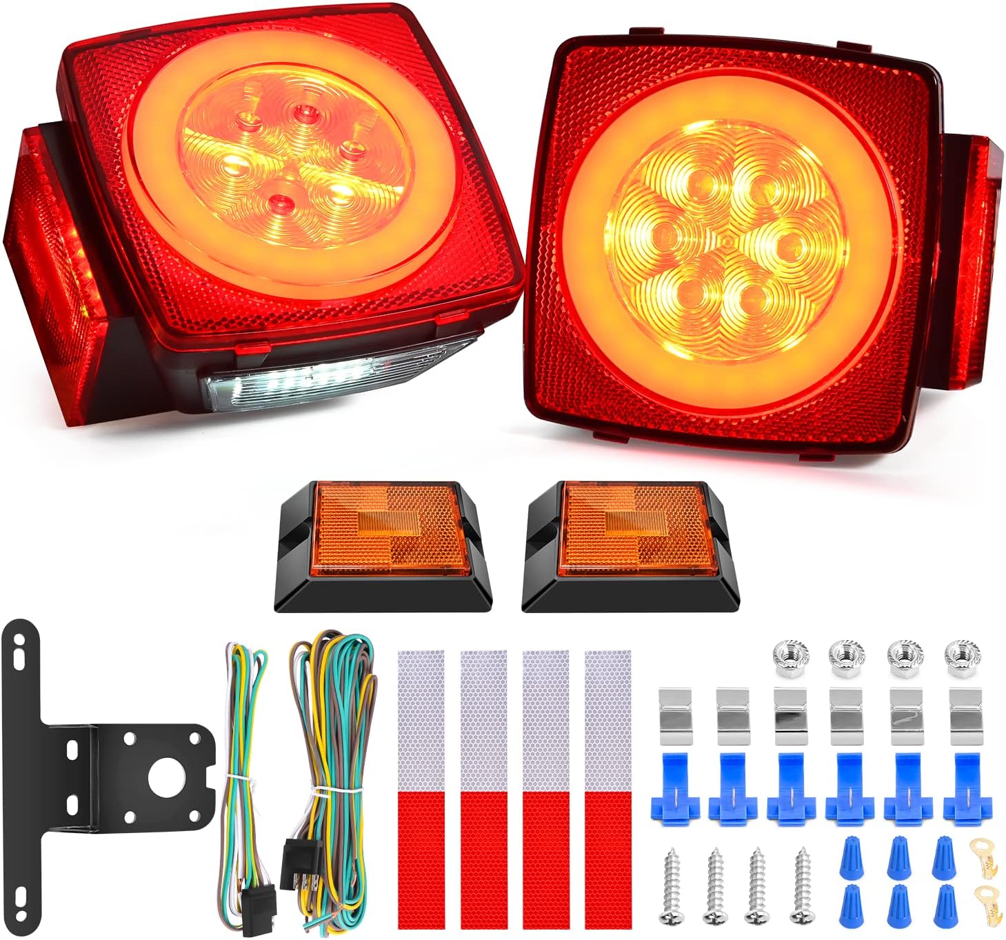 Nilight Square Submersible LED Trailer Light Kit,IP68 Waterproof 2PCS