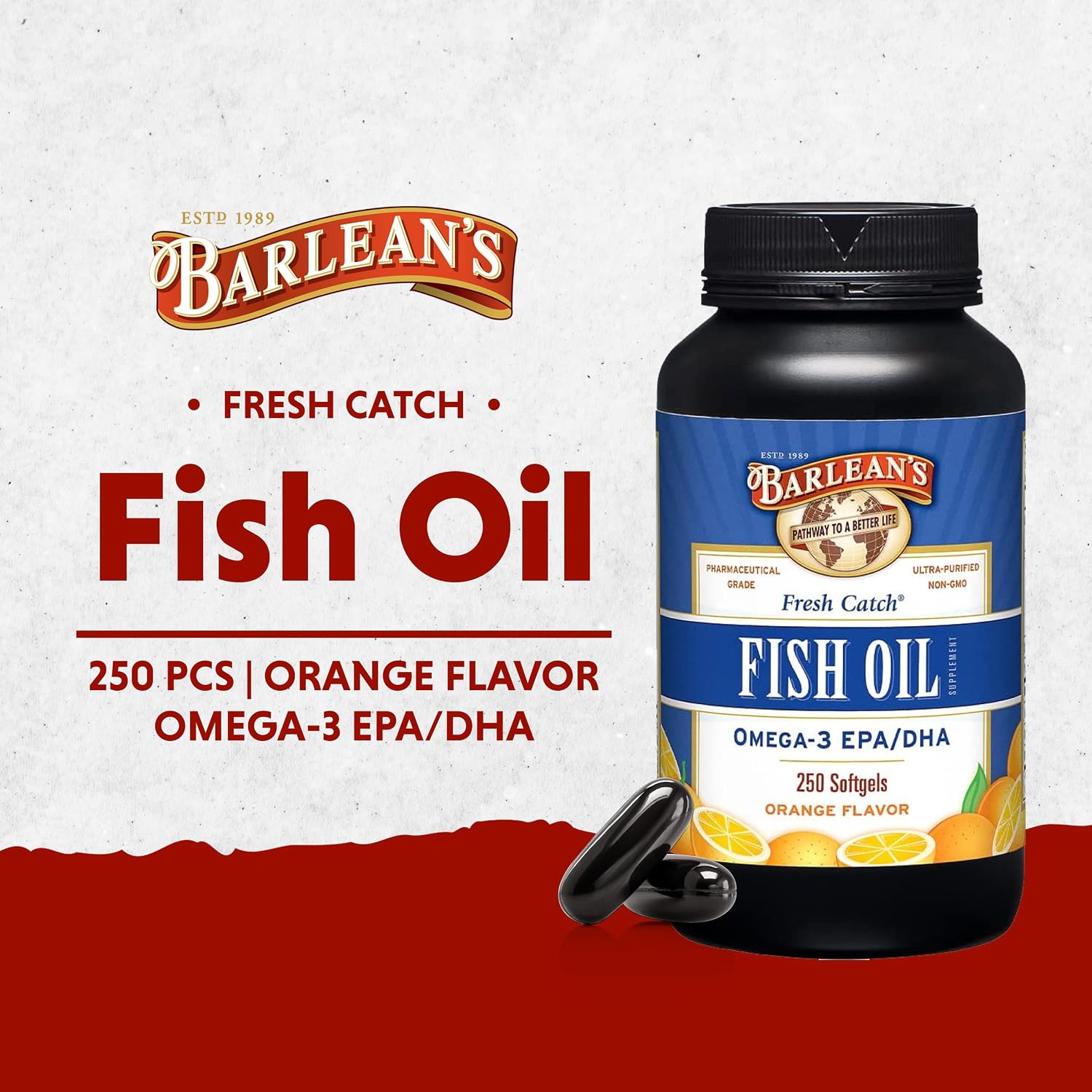 Barlean's Omega 3 Fish Oil Supplements, 600mg Fish Oil Pills with EPA & DHA, Softgels for Joint, Brain, & Heart Health, Orange Flavored, 250 Count | Wild-caught fish oil, EPA DHA omega-3, Burpless, Non-GMO, Gluten-free, 250-count value size, Heart & brai…
