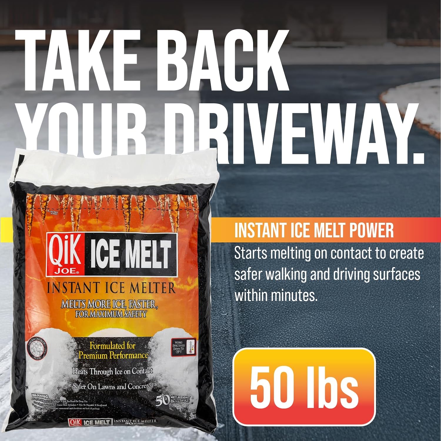 Calcium Chloride Ice Melt- 50Lbs Bag- Instant Snow and Ice Melt for Sidewalks, Driveways, Steps, and Parking Lots - Deicer for Concrete, Asphalt