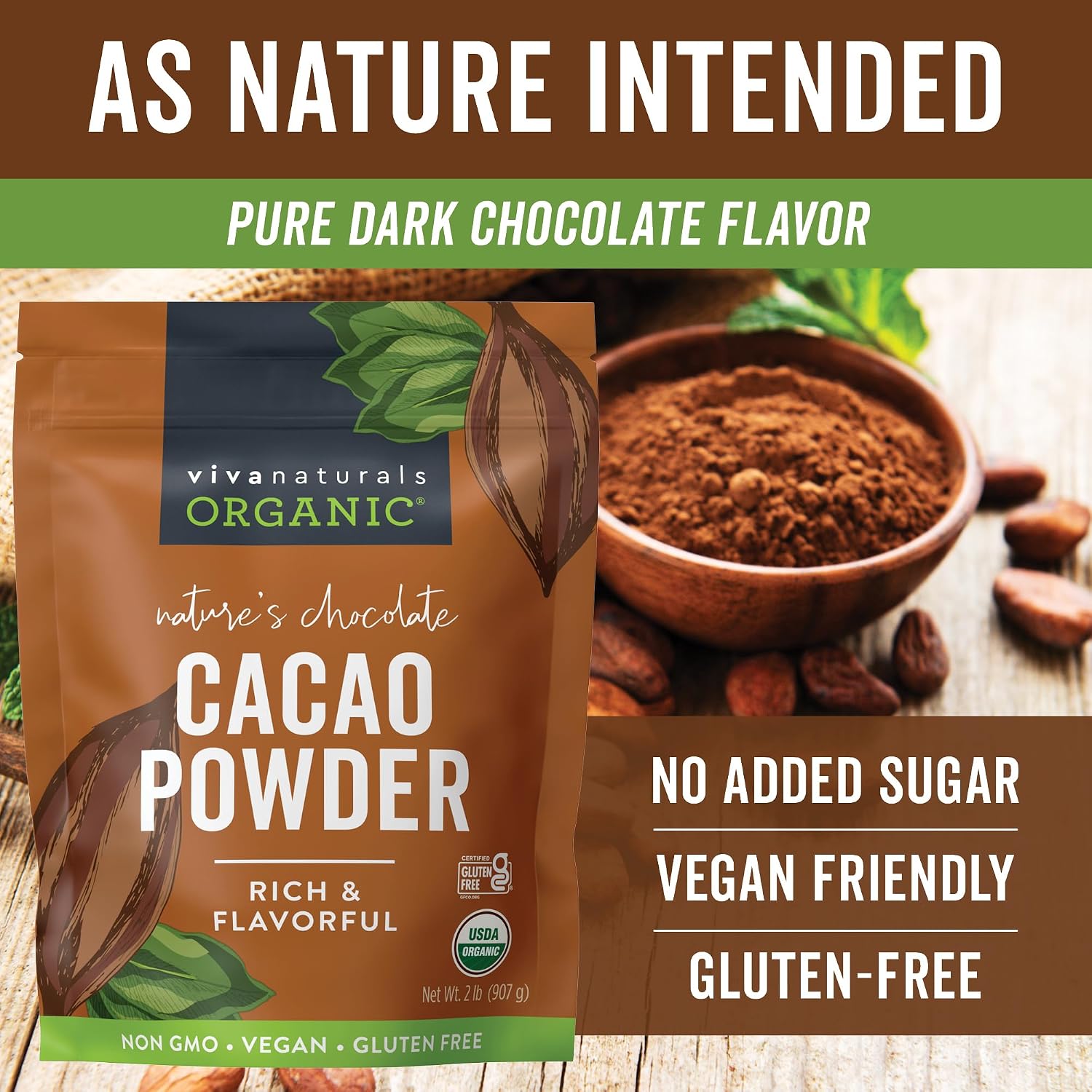 Organic Cacao Powder, Unsweetened, 1 lb (454 g) – Rich Dark Chocolate Flavor, Perfect for Baking, Smoothies & Hot Chocolate – Vegan, Keto, Paleo, Non-GMO & Gluten-Free Cocoa Powder