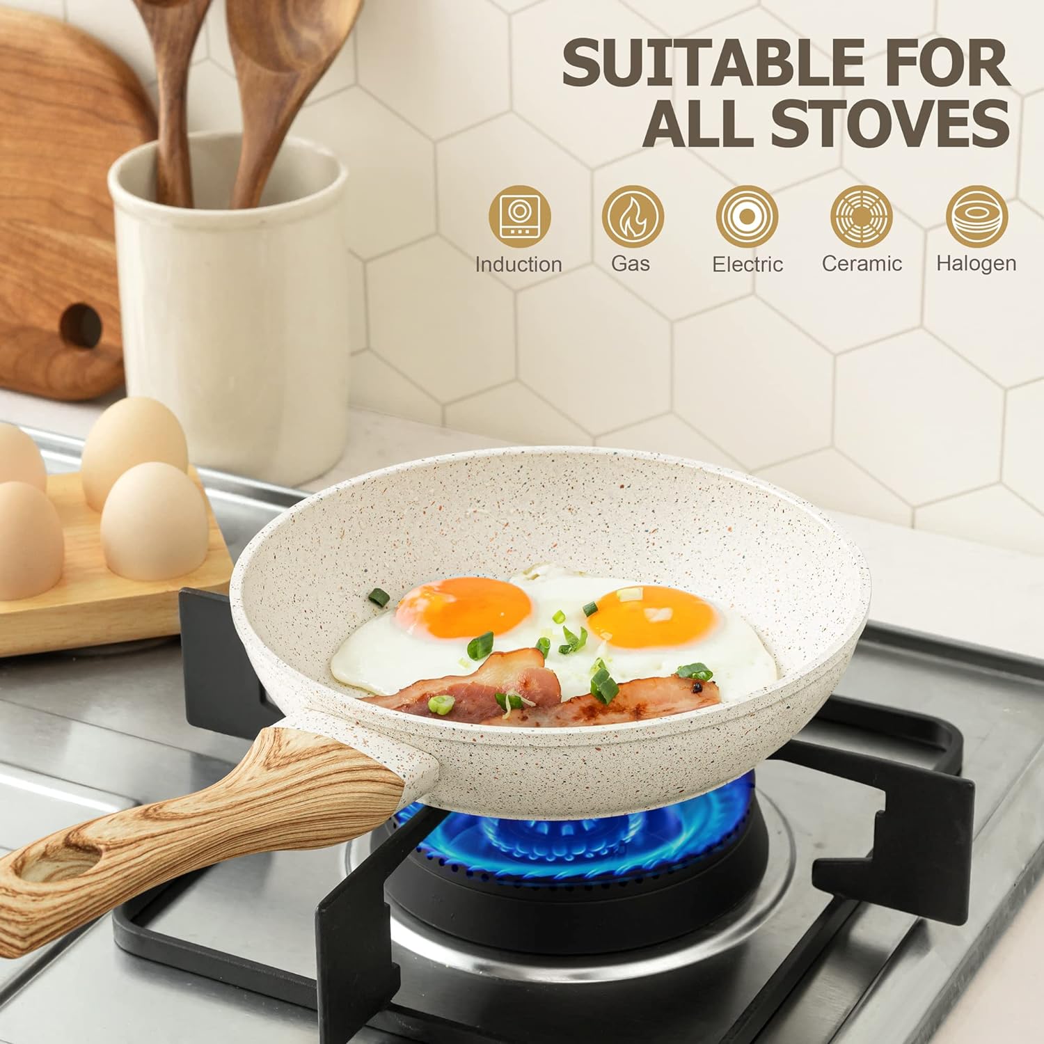 MICHELANGELO 8 Inch Nonstick Frying Pan with Lid, Non Stick Small Frying Pan with Non-Toxic Coating, Non-Stick Skillet with Ergonomic Handle