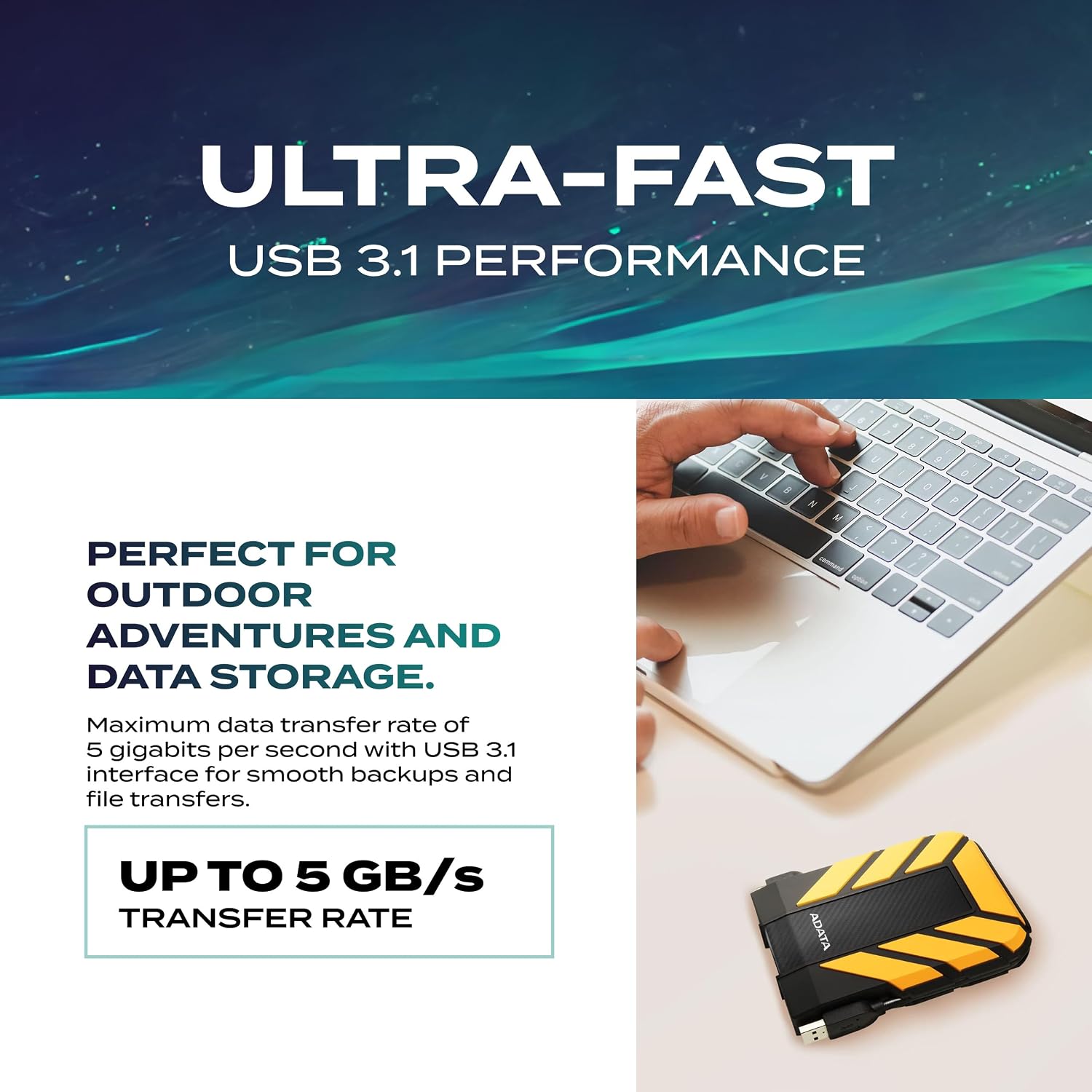 ADATA HD710 Pro - 4 TB External Hard Drive - Shockproof, Waterproof & Dustproof - Durable Storage - For Gamers, Students & Professionals - Mac, PC & Linux Compatible - Black - AHD710P-1TU31-CBK