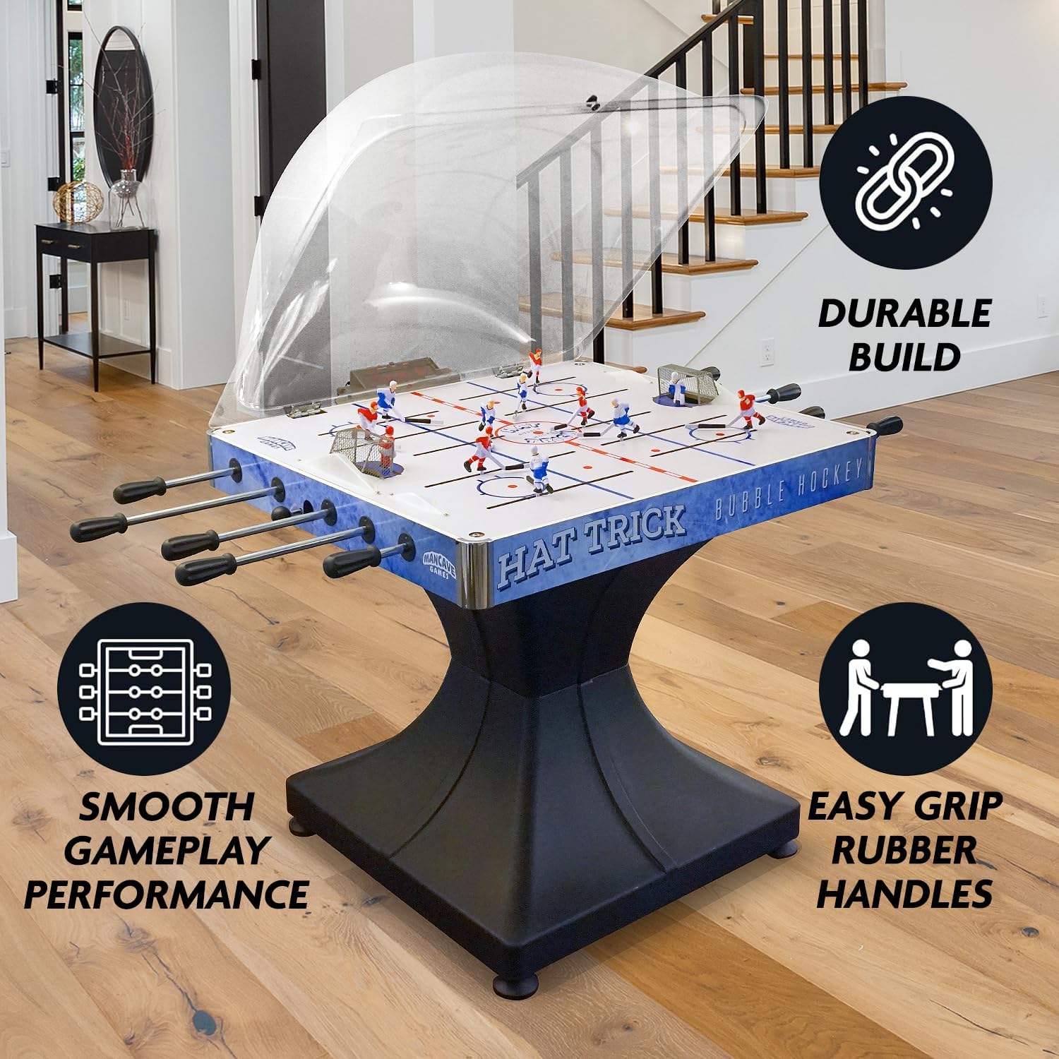 Hat Trick Bubble Hockey Game for Your Home Game Room - with Durable 2-Part Molded Base, Easy-Grip Rod Handles