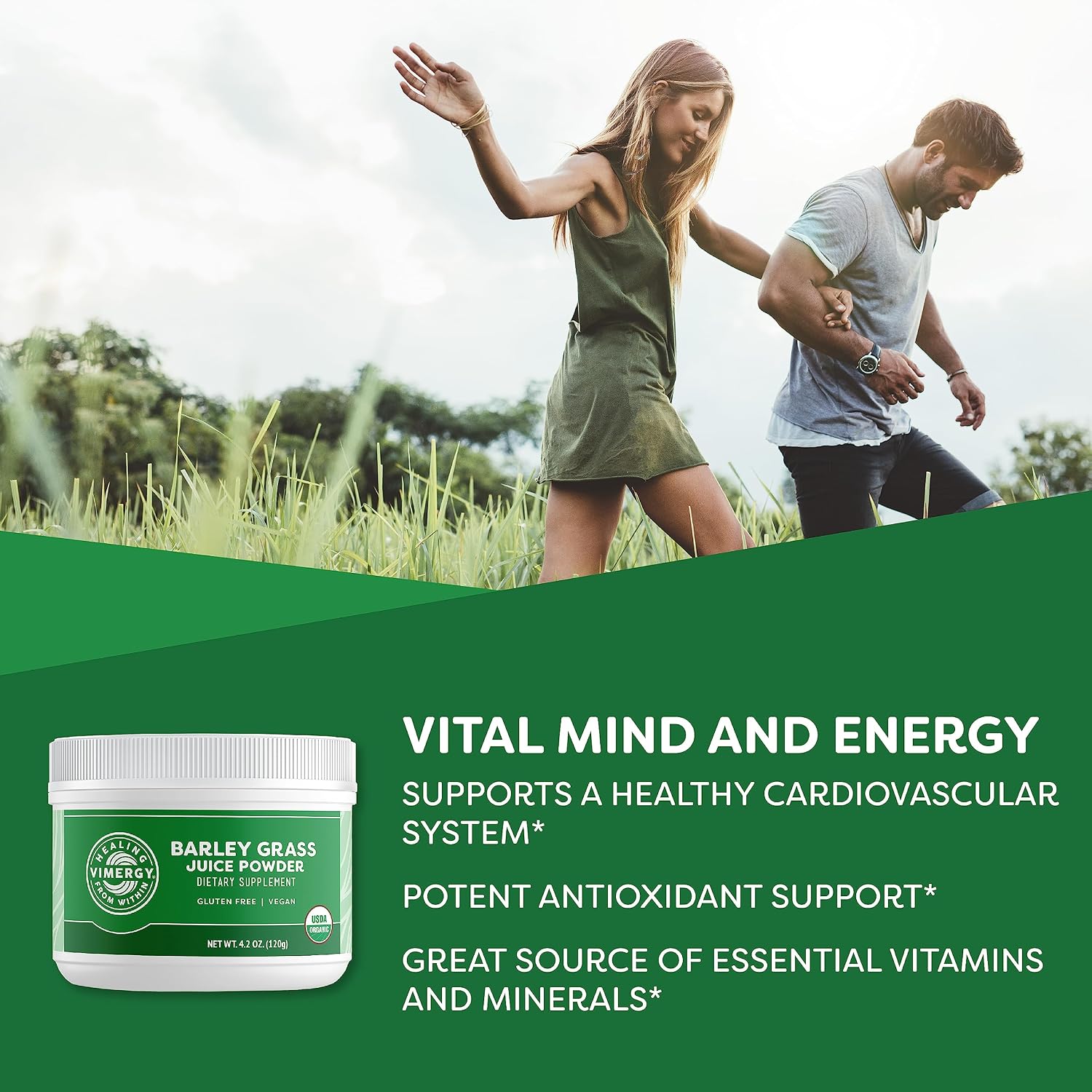 Vimergy Barley Grass Juice Powder, Organic Superfood, 250g, 63 Servings | Clean Nutrient-Dense Superfood*, Powerful Antioxidants for Cardiovascular Health*, Vegan, Gluten-Free