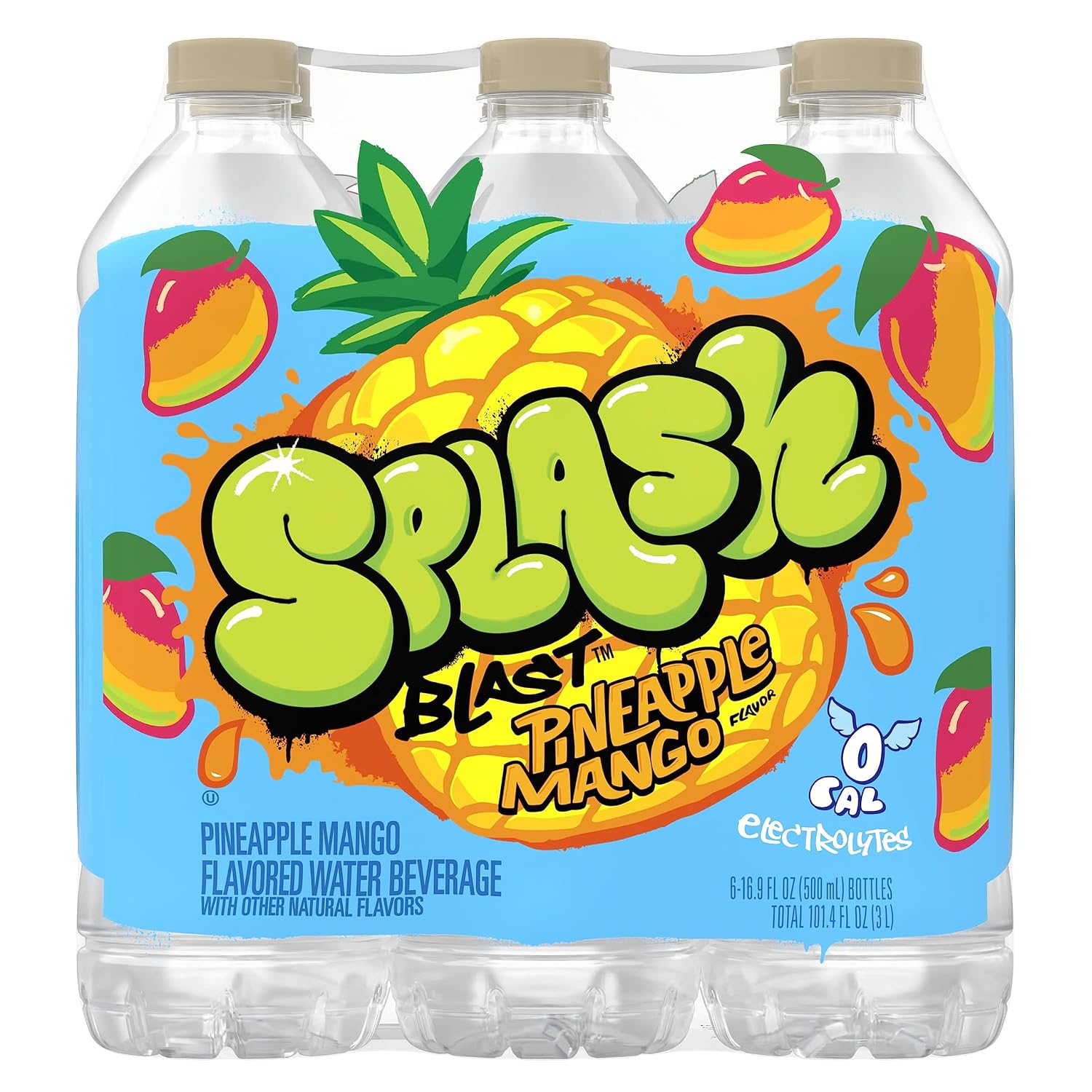 SPLASH REFRESHER Flavored Water Bottles, Lemon - 6 Pack | Refreshing Flavored Bottled Water with Electrolytes - Zero Sugar & Zero Calories - 16.9 Fl Oz