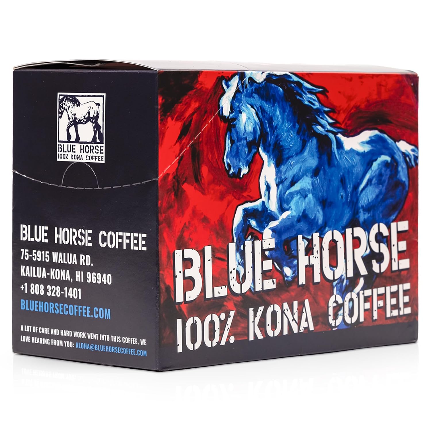Blue Horse 100% Kona Coffee Pods, Medium Roast, 10ct Single Serve, Compatible with K Cups 2.0, Farm Fresh, Authentic Arabica Beans from Hawaii’s Big Island with a Smooth, Rich Flavor