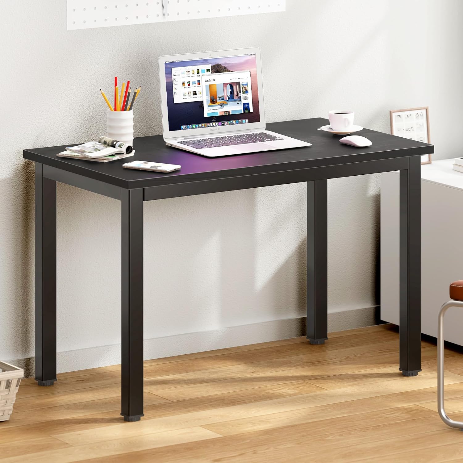 DlandHome 47 inches Medium Computer Desk for Bedroom, Retro