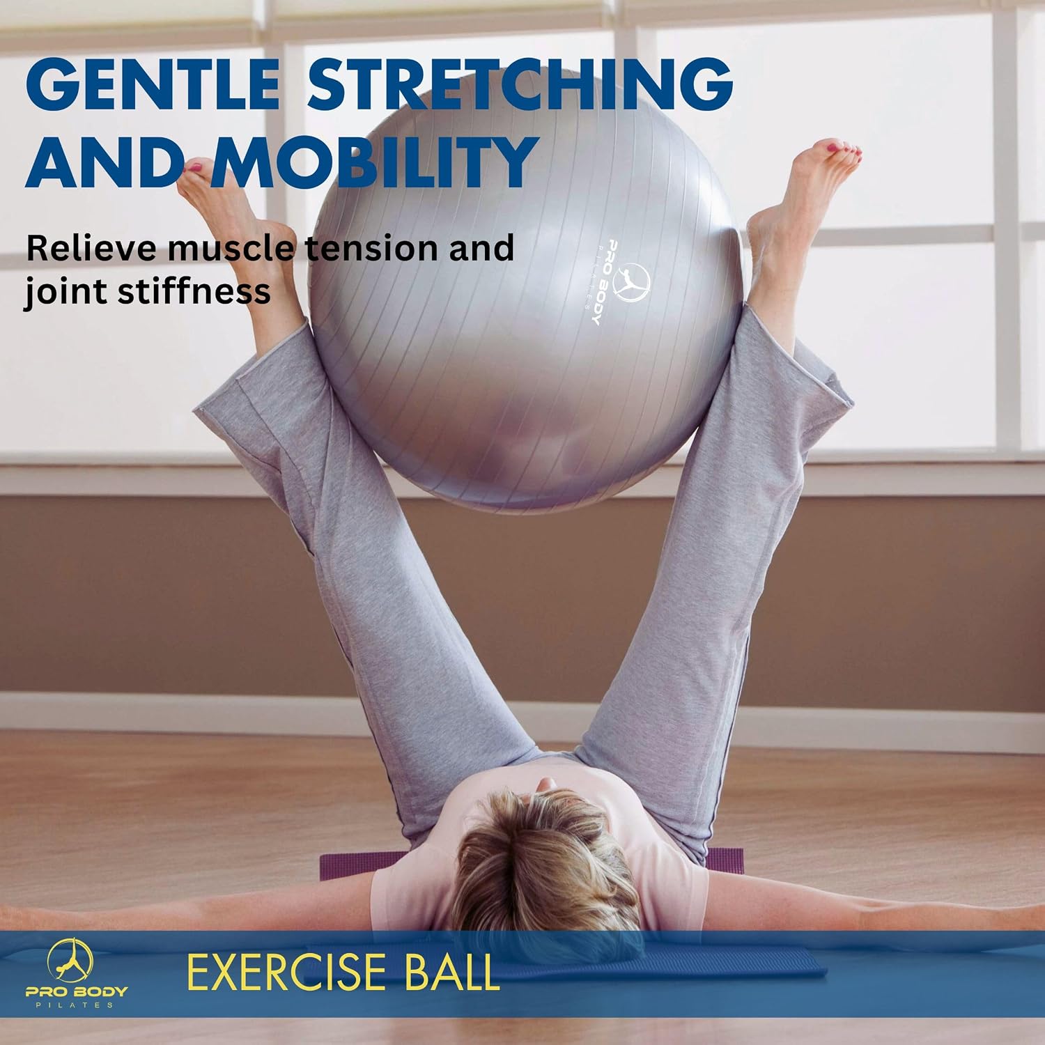 ProBody Pilates Yoga Ball - Gym Grade Exercise Ball | Sizes 45/55/65/75/85 cm, 880 lb Load, CA 10P Cert, PT & Prenatal Use, Recommended by OBs, Pump