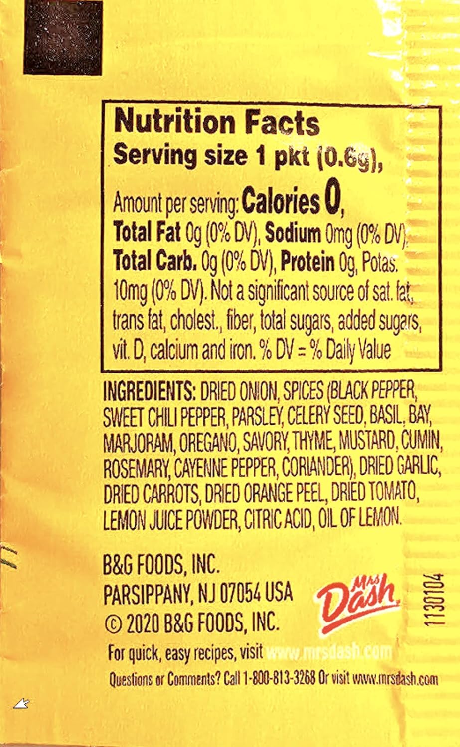 Mrs. Dash Original Blend Seasoning Blend, Salt Free, No MSG, 02 Oz, 50 Packets