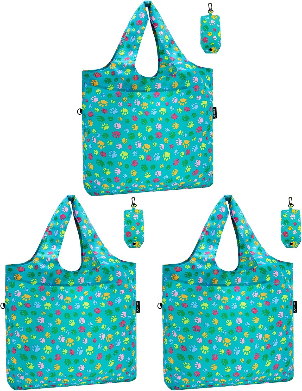 HOLYLUCK Reusable Grocery Bags,Heavy Duty Foldable Shopping Tote Bag (Standard, 3 Blue Geometric Flowers)