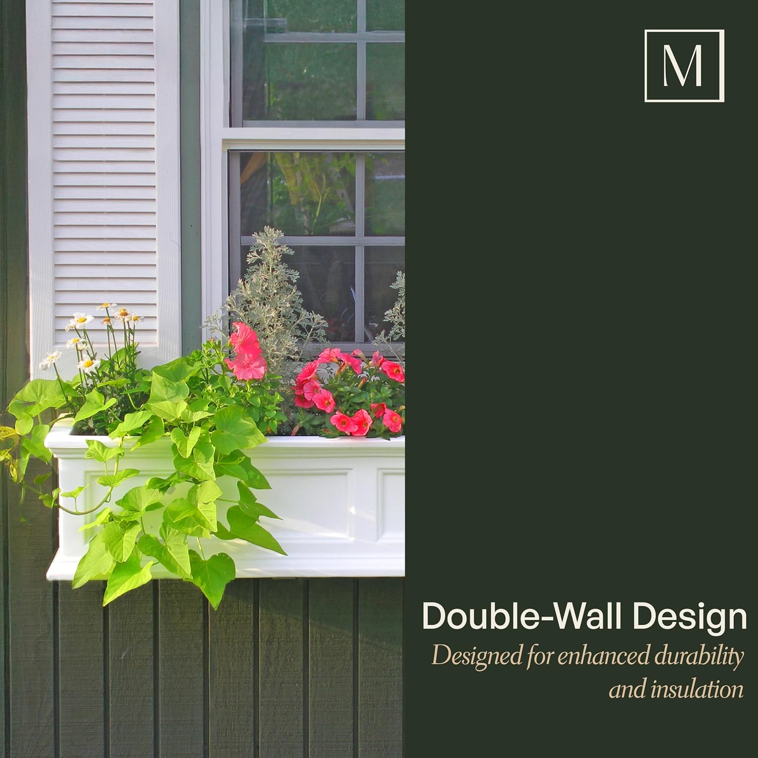 Mayne Fairfield 48in Self-Watering Rectangular Window Box Planter, Black | Self-watering, All season, Fade resistant, Mounting brackets included, Built-in overflow, 15-year warranty