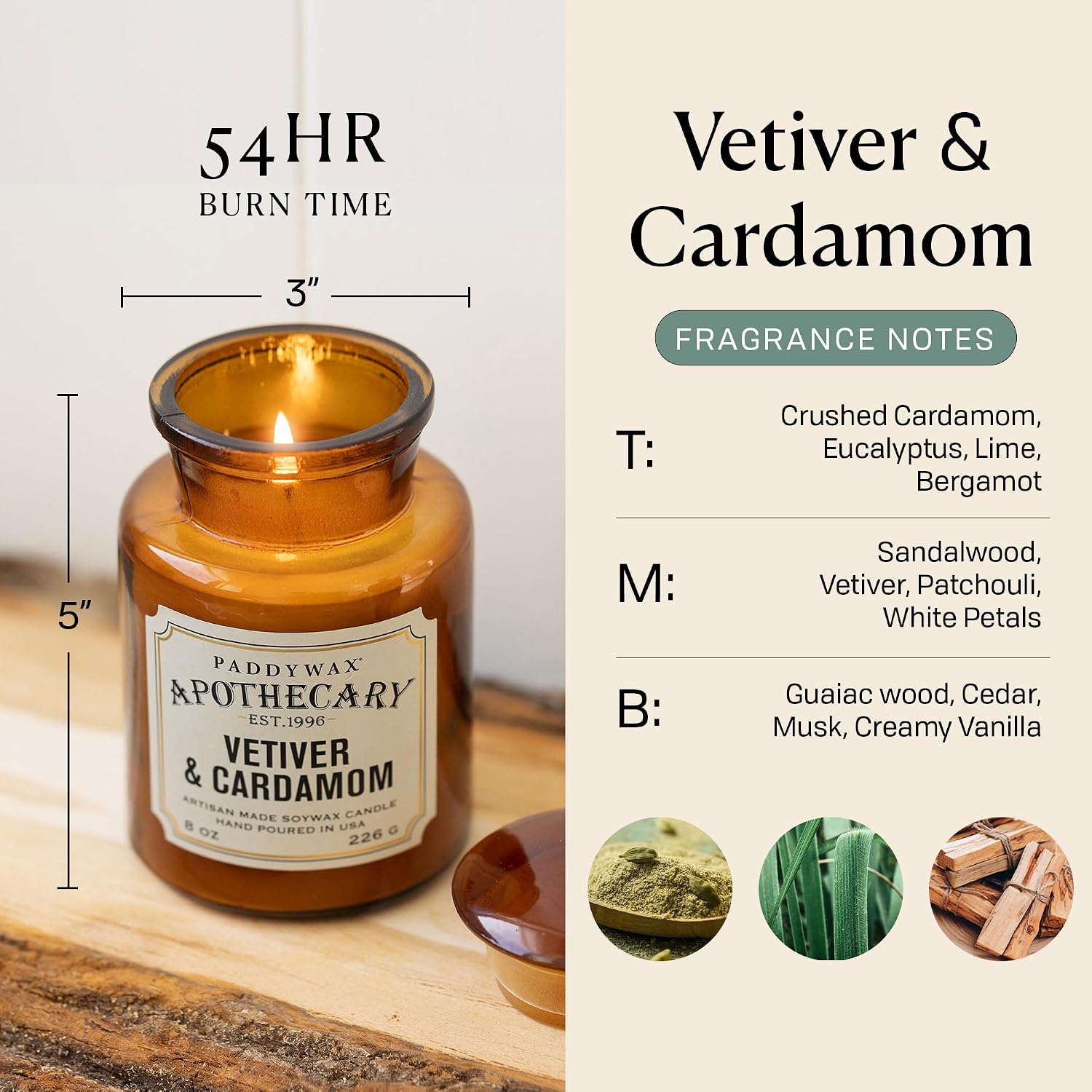 Paddywax Artisan Apothecary Scented Candle, Tobacco & Patchouli, 8 oz | With Lid, Reusable Glass Jar, Clean Burning Soy Candle, Approx. 54 Hour Burn Time