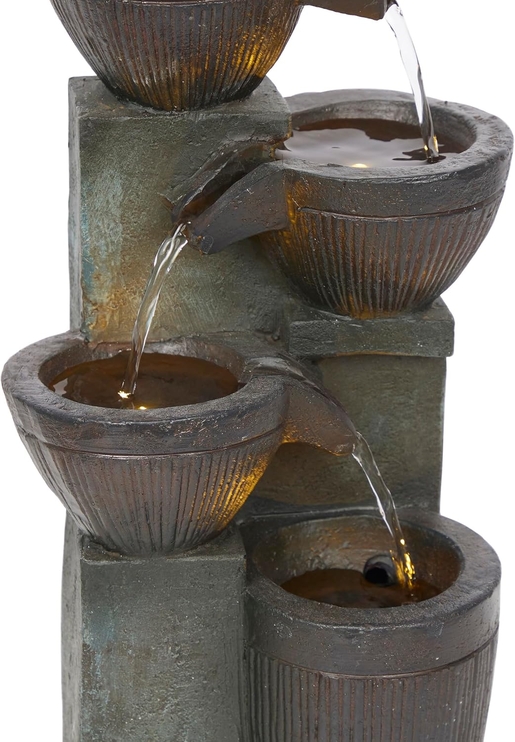 Alpine Corporation WIN326 Indoor Tabletop Light-Up Tiered Rainforest Tree Trunk Water Fountain with LED Lights, 11", Brown