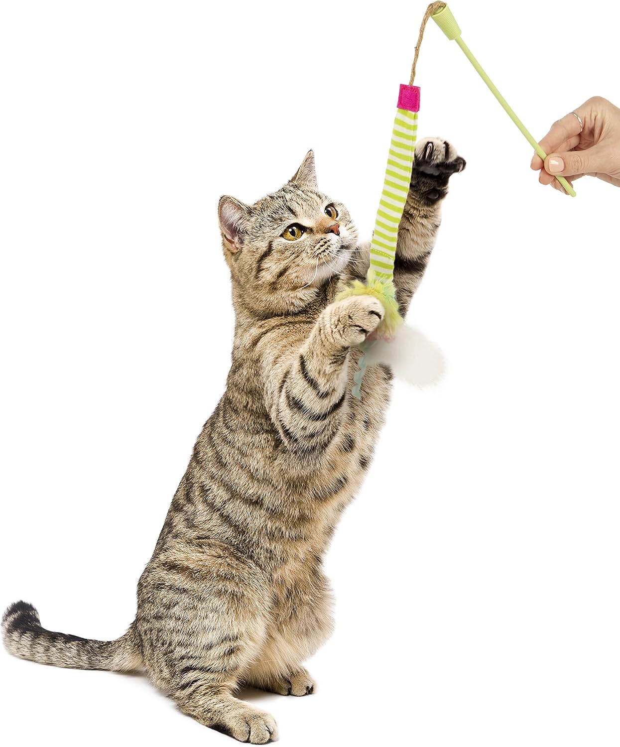 SmartyKat Frisky Flyer Feather Wand Cat Toy, Extendable Up to 24" - Blue, One Size