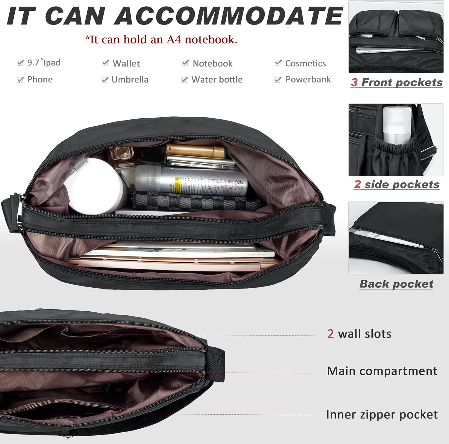 VOLGANIK ROCK Crossbody Purses for Women Shoulder Handbags Lightweight Waterproof Nylon Travel Bag Ladies Pocketbooks