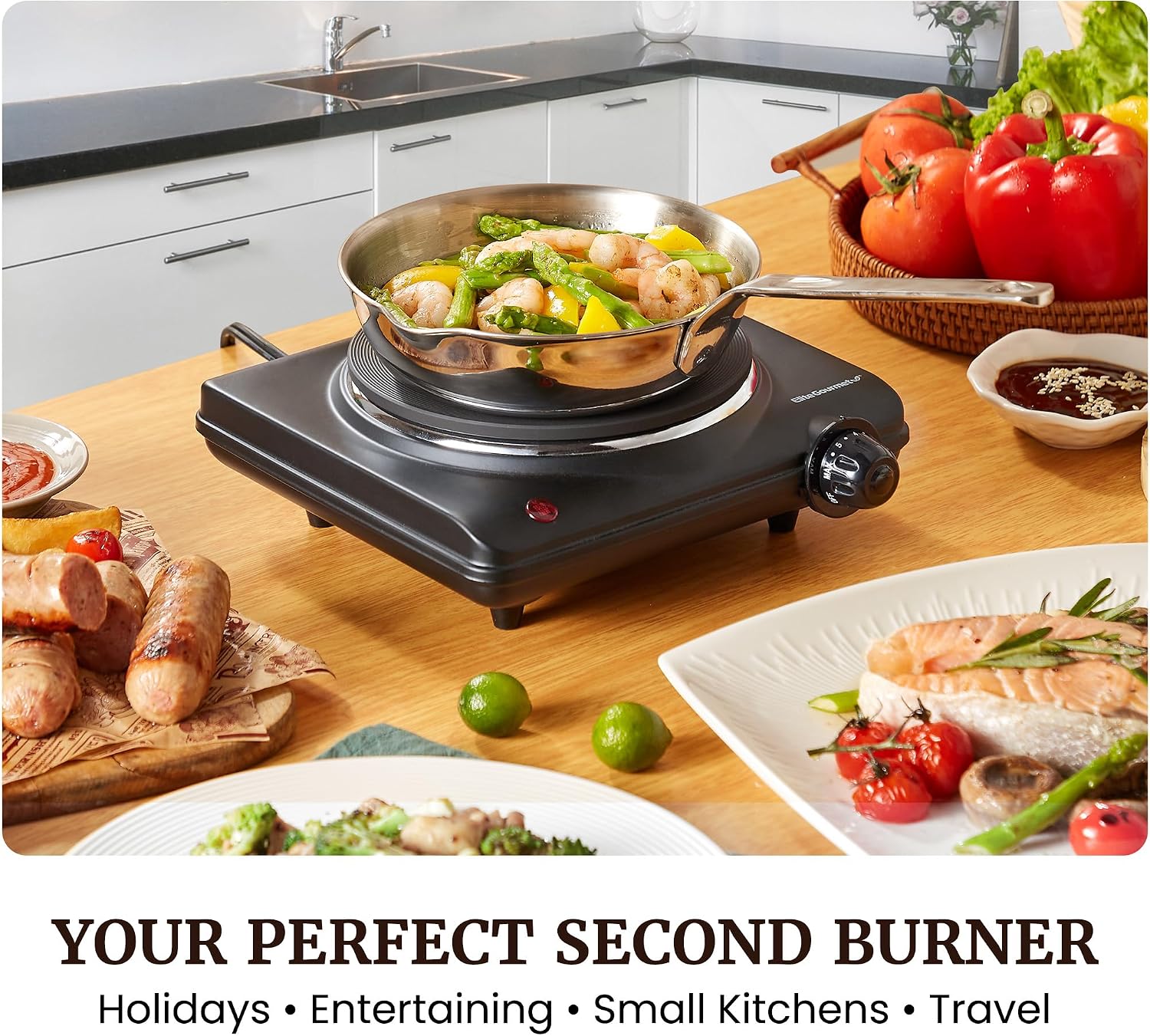 Elite Gourmet Electric Burner, 1000W Cast Iron Hot Plate, 7 Heat Settings