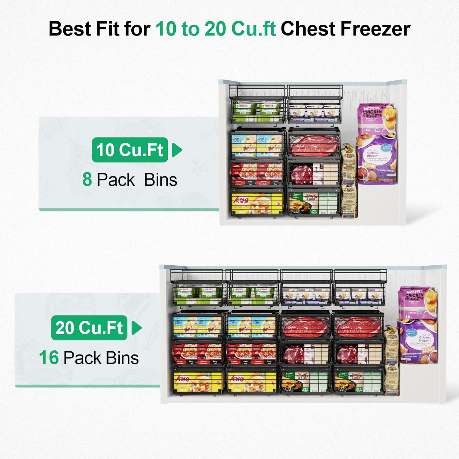 iSPECLE Freezer Organizer Bins - 2 Pack Expandable Freezer Bins for 10 to 20 Cu.Ft Chest Freezers
