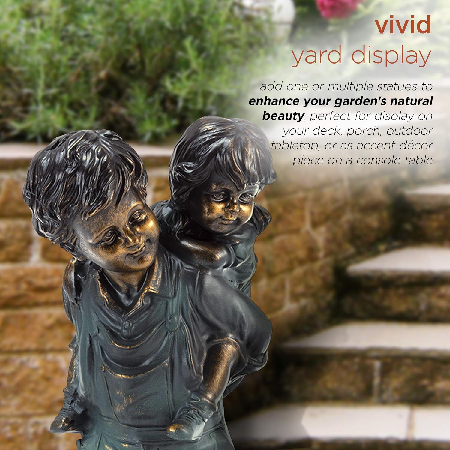 Alpine Corporation 26" Tall Indoor/Outdoor Girl Jumping Over Boy Statue Yard Art Decoration