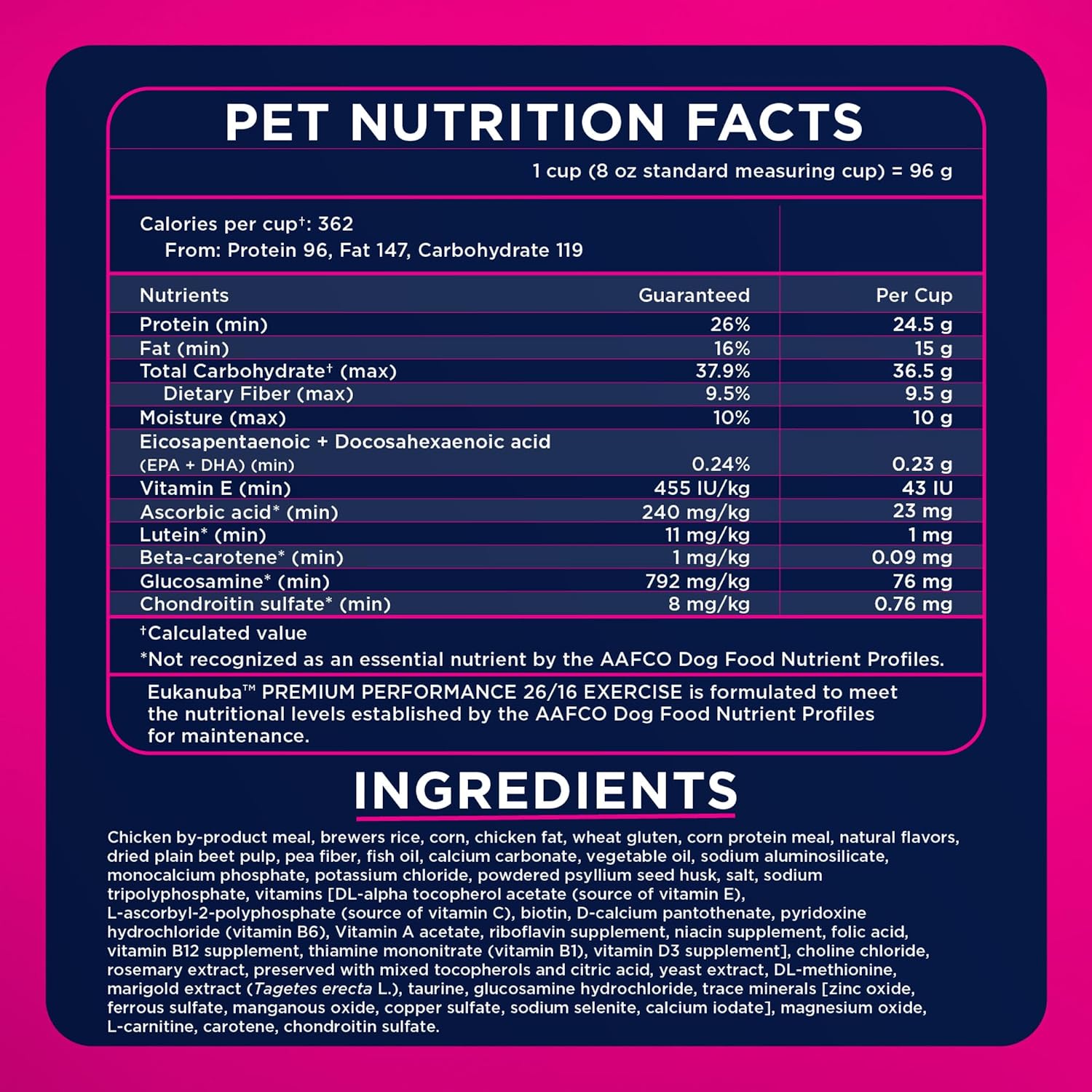 Eukanuba Adult Premium Performance 26/16 Exercise Dry Dog Food, 28 lb Bag