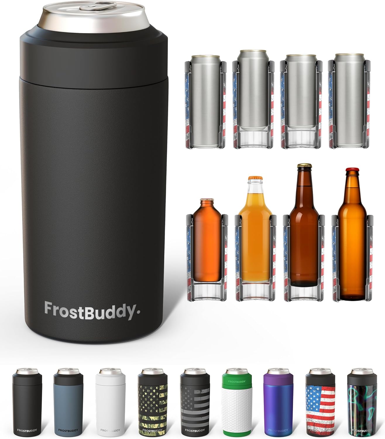 Frost Buddy Universal Can Cooler - Fits Slim Cans, 12 & 16oz (MatteBlack)