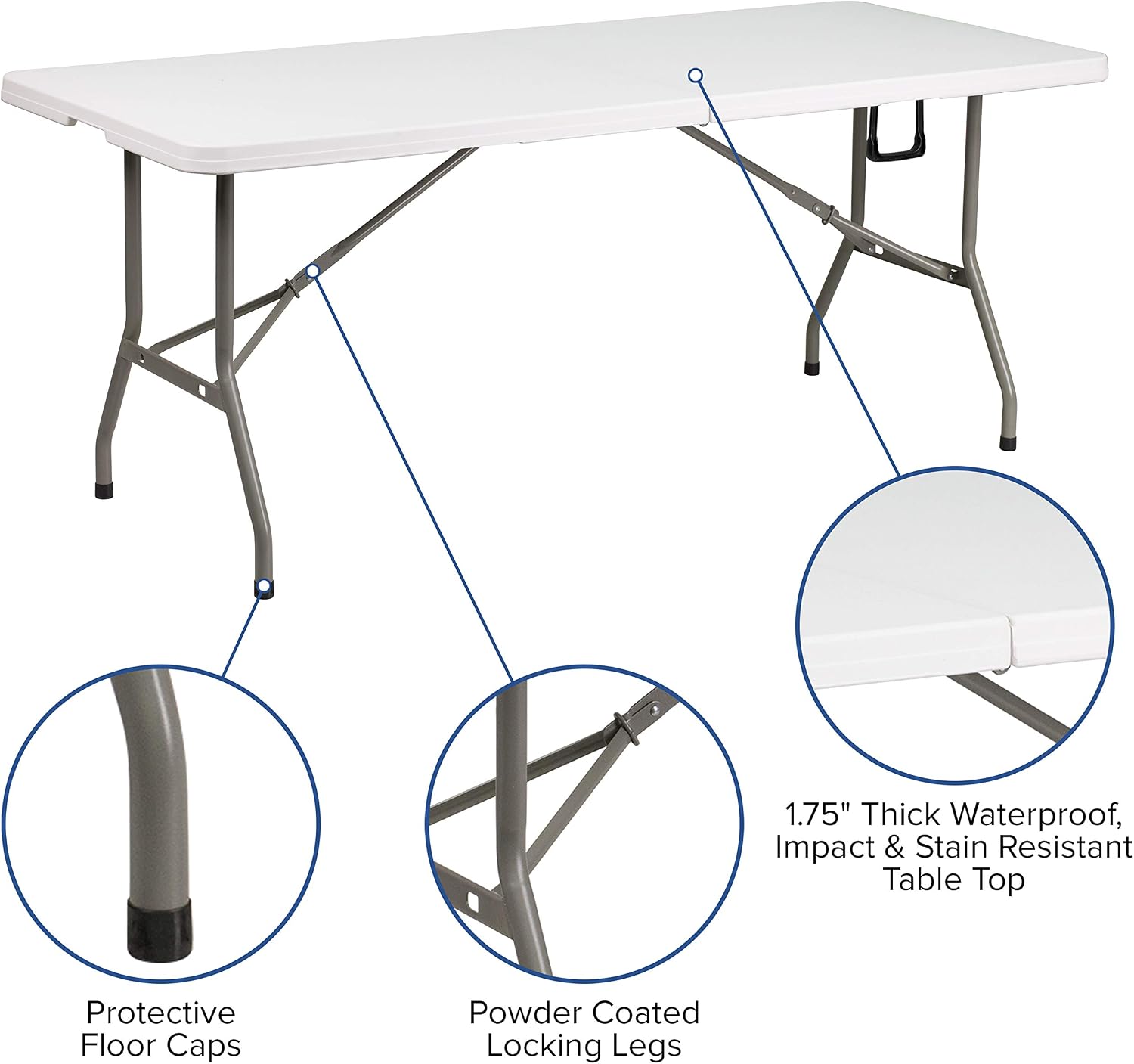 Flash Furniture 5-Foot Bi-Fold Granite White Plastic Folding Table | Lightweight, Easy Storage, Commercial Grade, Carrying Handle
