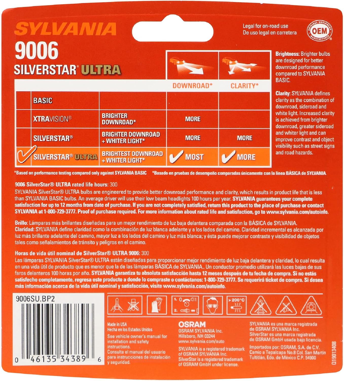 SYLVANIA - 9006 SilverStar Ultra - High Performance Halogen Headlight Bulb, High Beam, Low Beam and Fog Replacement Bulb