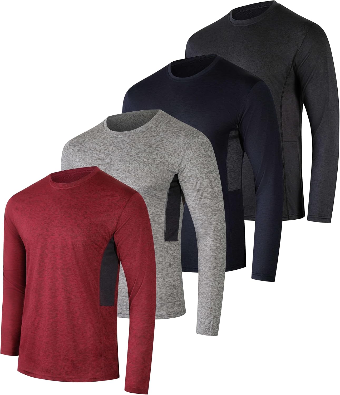 4 Pack Men's Dry Fit Long Sleeve Workout Shirts Gym Athletic Tee Fishing
