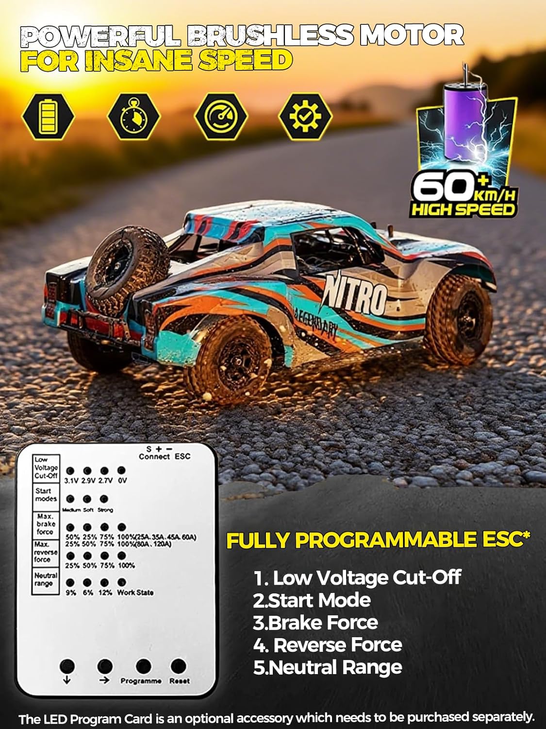 1/8 Scale Brushless RC Cars for Adults，Max 40mph Electric Off-Road Monster Truck