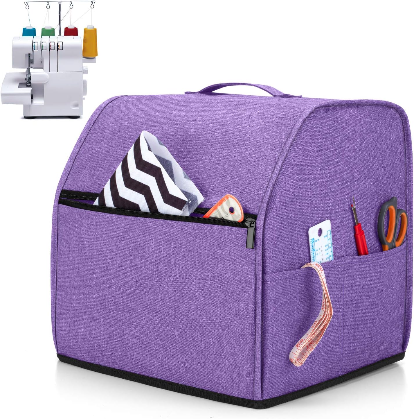 LUXJA Serger Machine Cover with Storage Pockets, Gray Dots