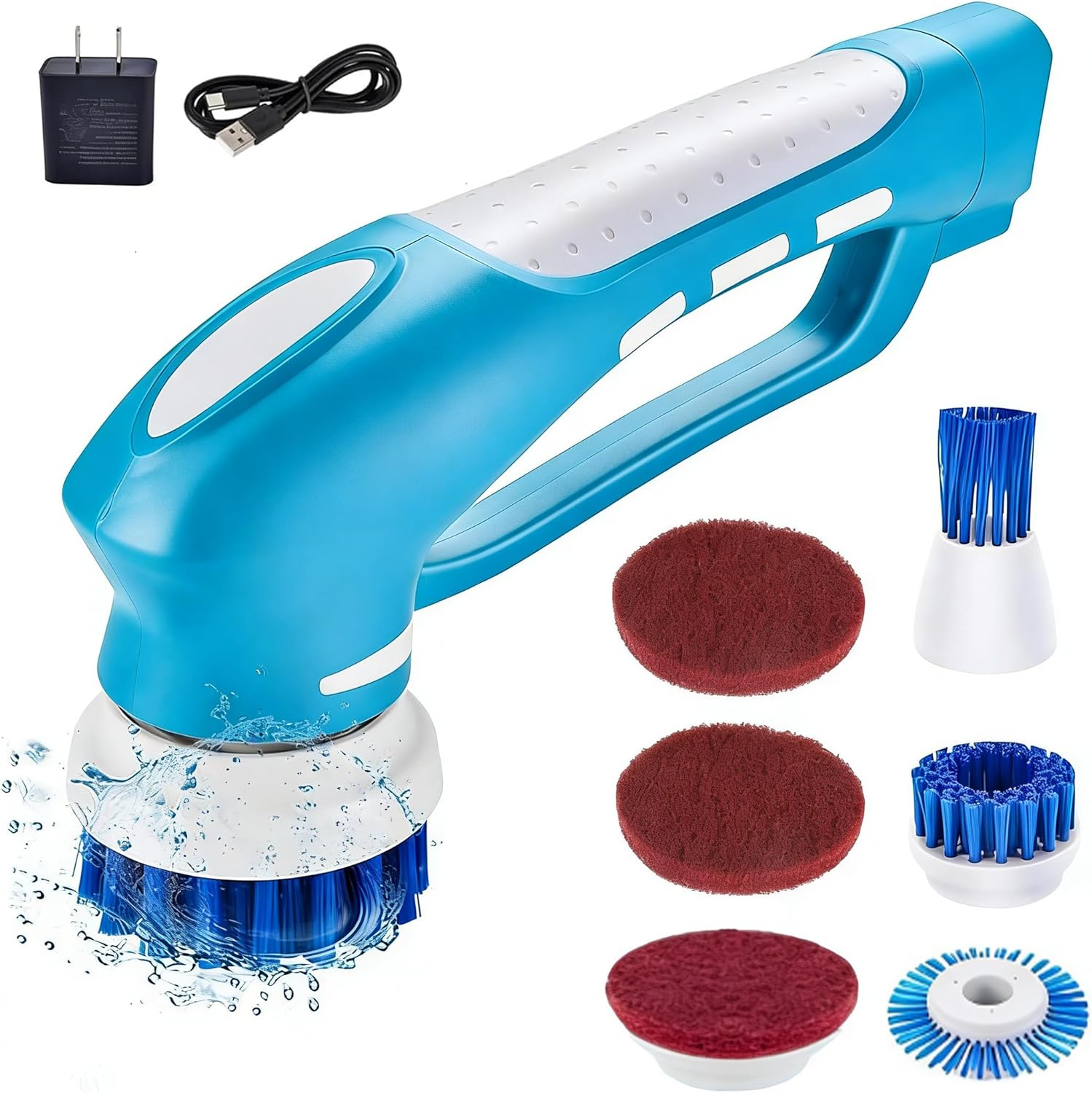 Cordless Electric Spin Scrubber with 6 Brush Heads & 2 Rechargeable Batteries, Power Scrubber for Shower Tile Grout Tub Bathroom Cleaning