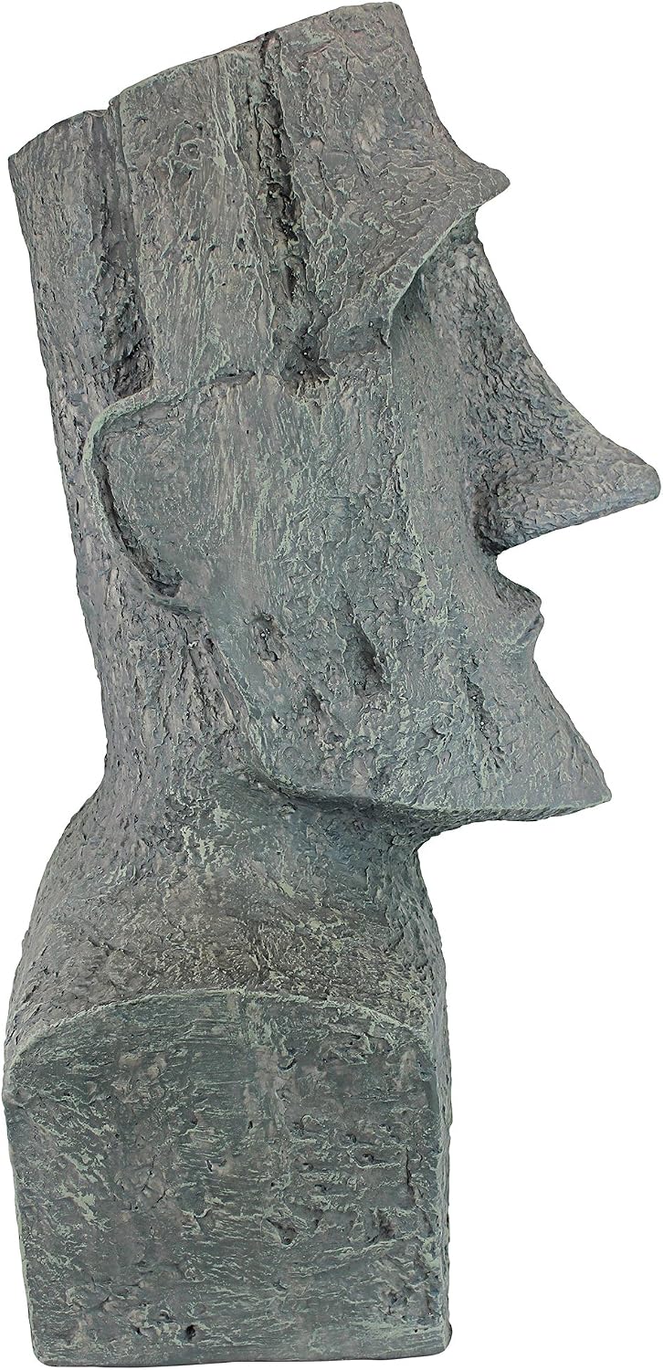 Design Toscano Easter Island Ahu Akivi Moai Monolith Garden Statue, Extra Large, 32 Inch, Cast Stone Resin, Grey Stone
