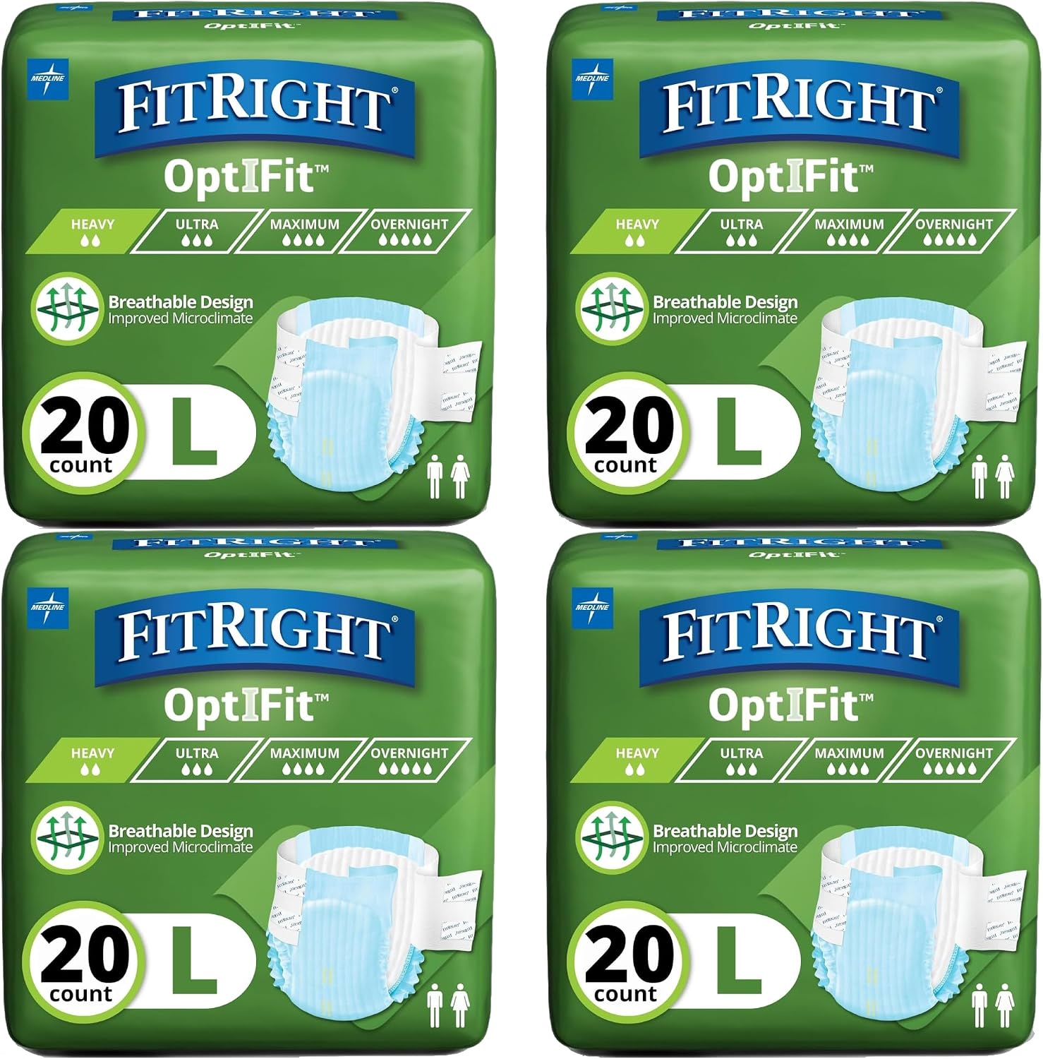 FitRight Adult Diapers, Extra Heavy Absorbency, XL (Waist Size 56in-64in), 80 Count, OptiFit Incontinence Briefs for Men and Women, Disposable, Moisture Wicking, Leak Protection,