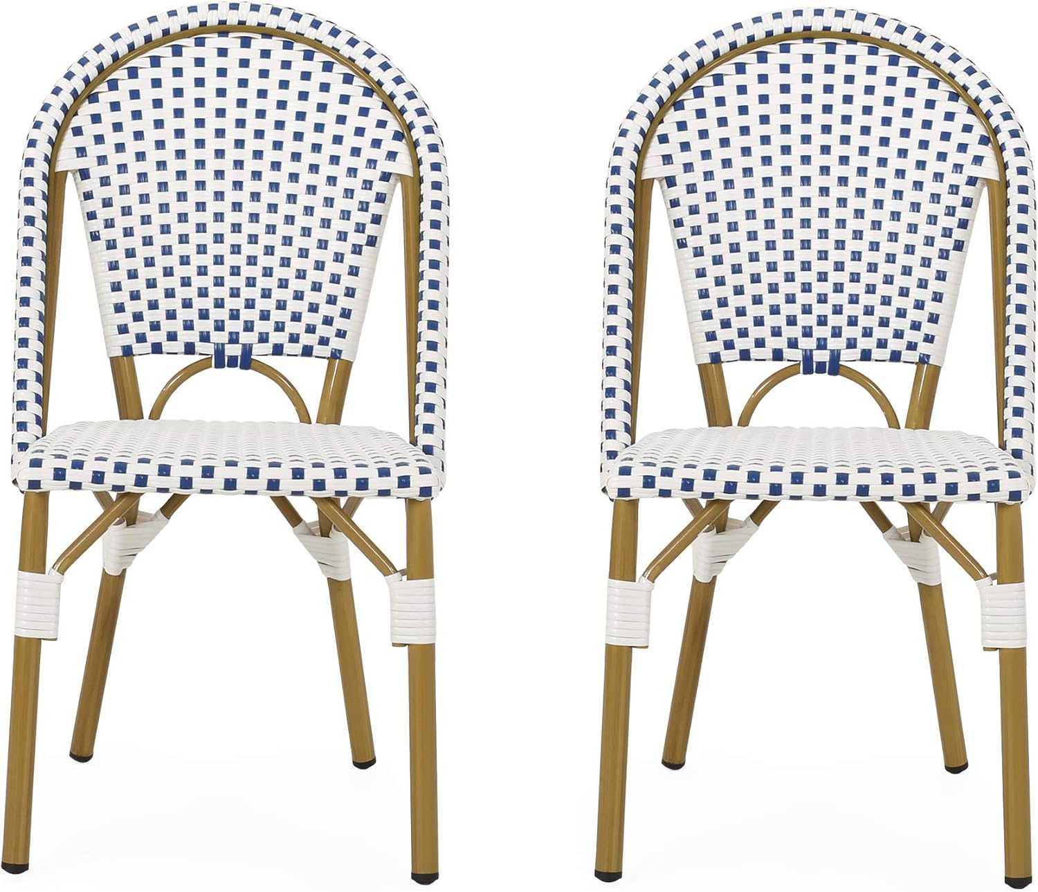 Christopher Knight Home Anastasia Outdoor French Bistro Chair (Set of 2), Black + White + Bamboo Print Finish