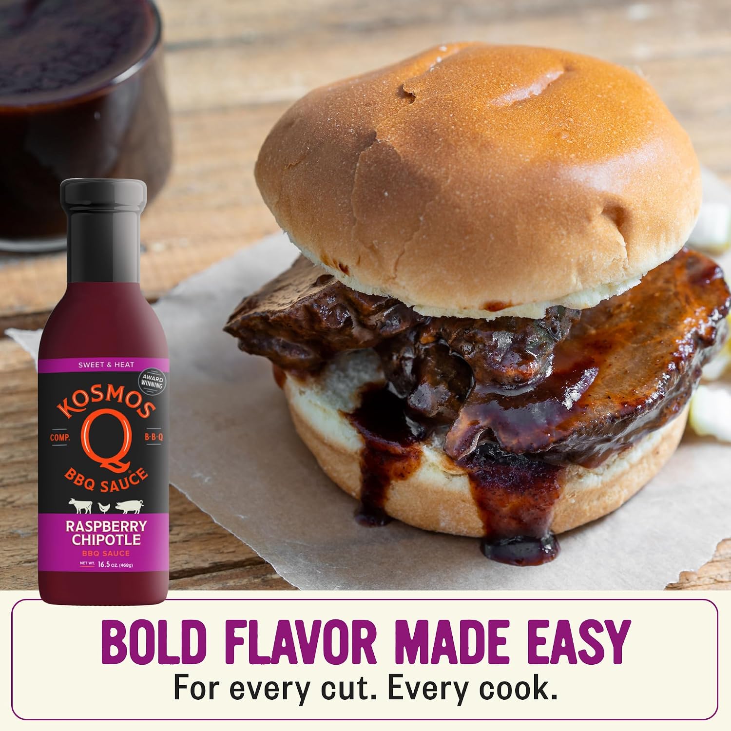 Kosmos Q Sweet Apple Chipotle BBQ Sauce, Tangy Natural Barbecue Sauce with Real Apples & Spicy Chipotle Peppers, Sweet & Spicy Glaze for Pork, Chicken, Ribs & More, Gluten Free, 15.5 Oz Bottle