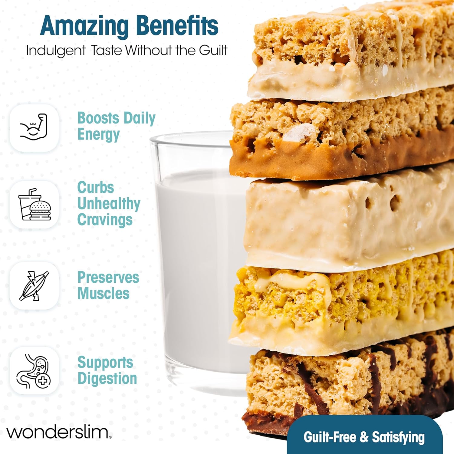 Wonderslim High Fiber Protein Bars, Low Calorie Snack – Fluffy Nutter, 7ct | 15g Protein, 7g Fiber – Gluten-Free, Low Sugar, Protein Snack Bars for Hunger & Craving Control, Weight Management Support