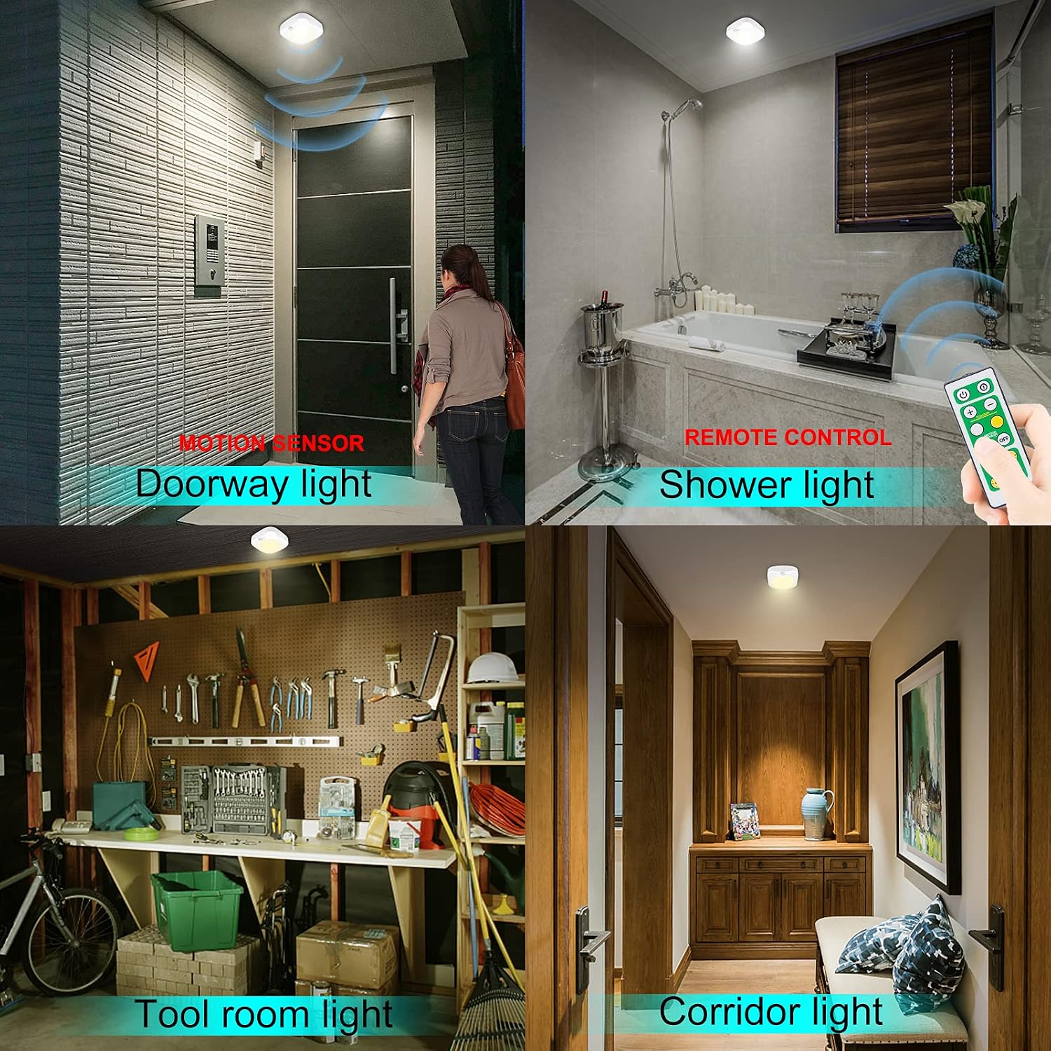 BIGMONAT Wireless Ceiling Light with Remote and Timer, Dimmable Motion Sensor Shower Light