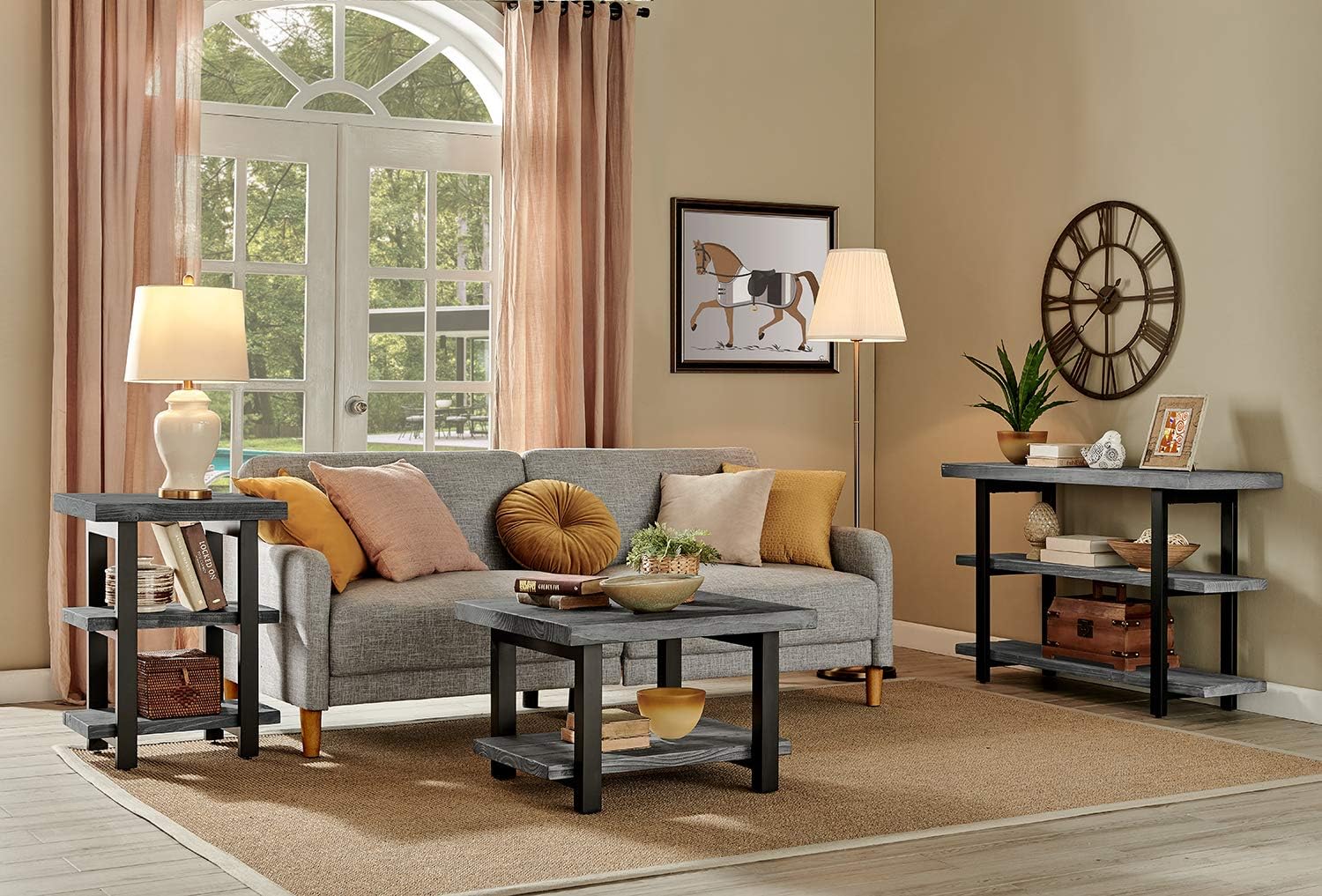 Alaterre Furniture Pomona Solid Wood 2-Tier End Table, Rustic Brown, 27” | Nightstand with Storage Shelf and Metal Legs, Industrial Farmhouse Chair Side Table for Living Room or Bedroom